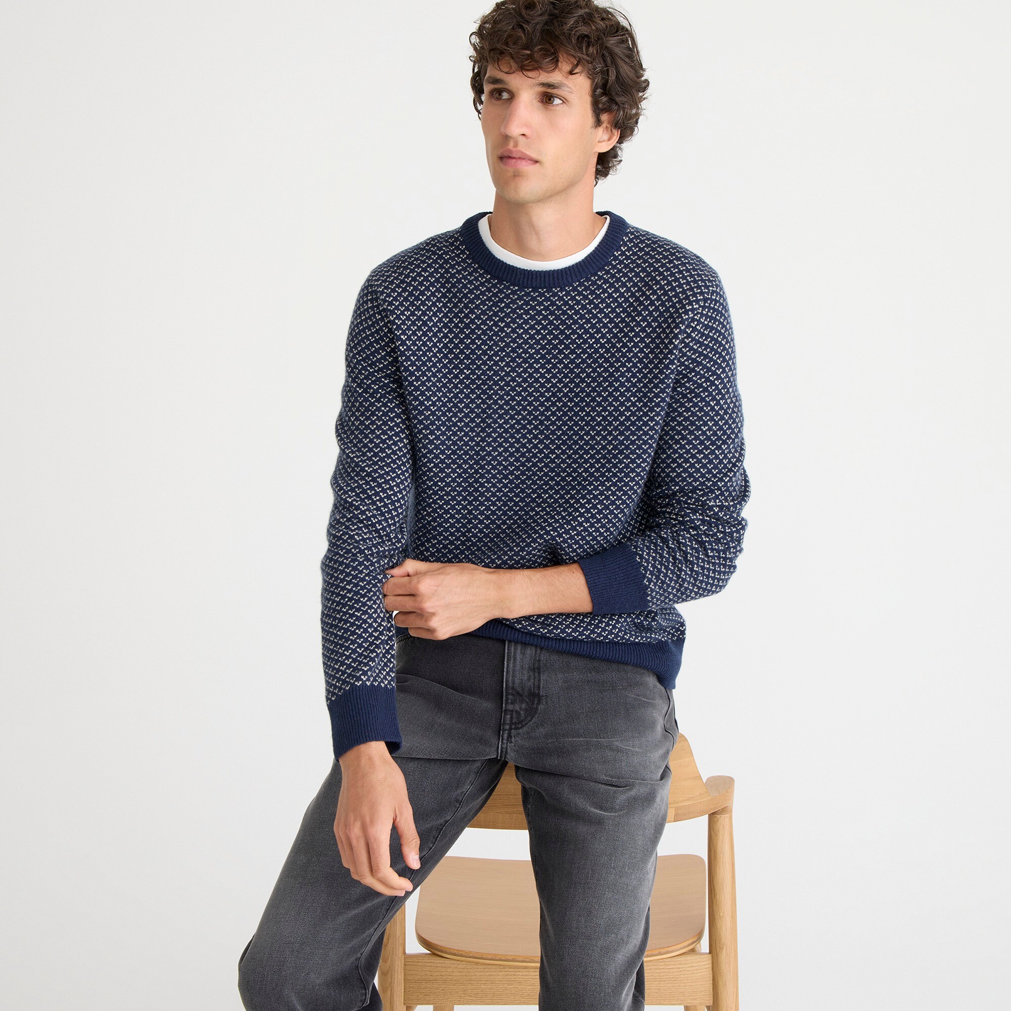  Rugged merino wool-blend bird's-eye sweater