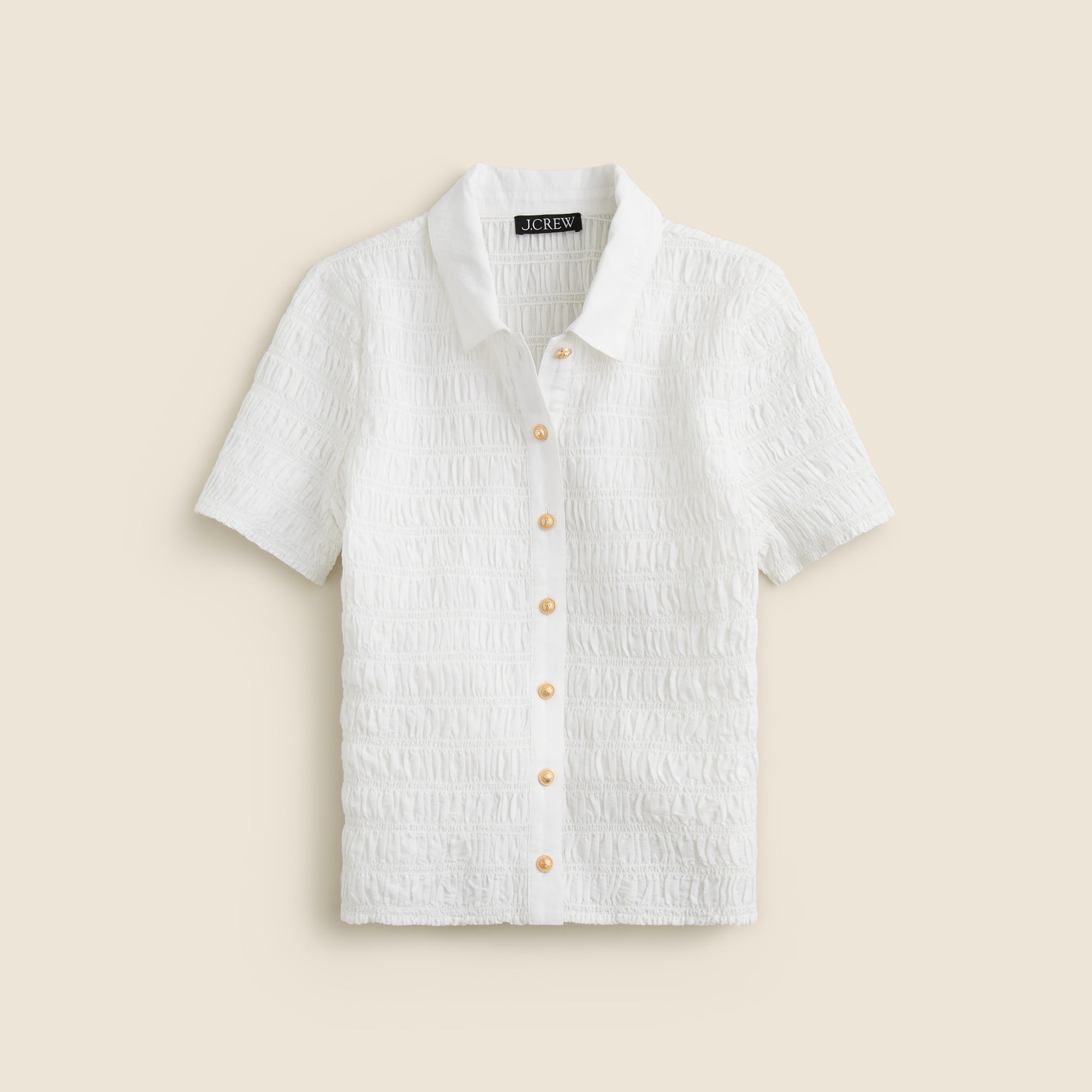  Smocked button-up shirt in cotton-blend voile