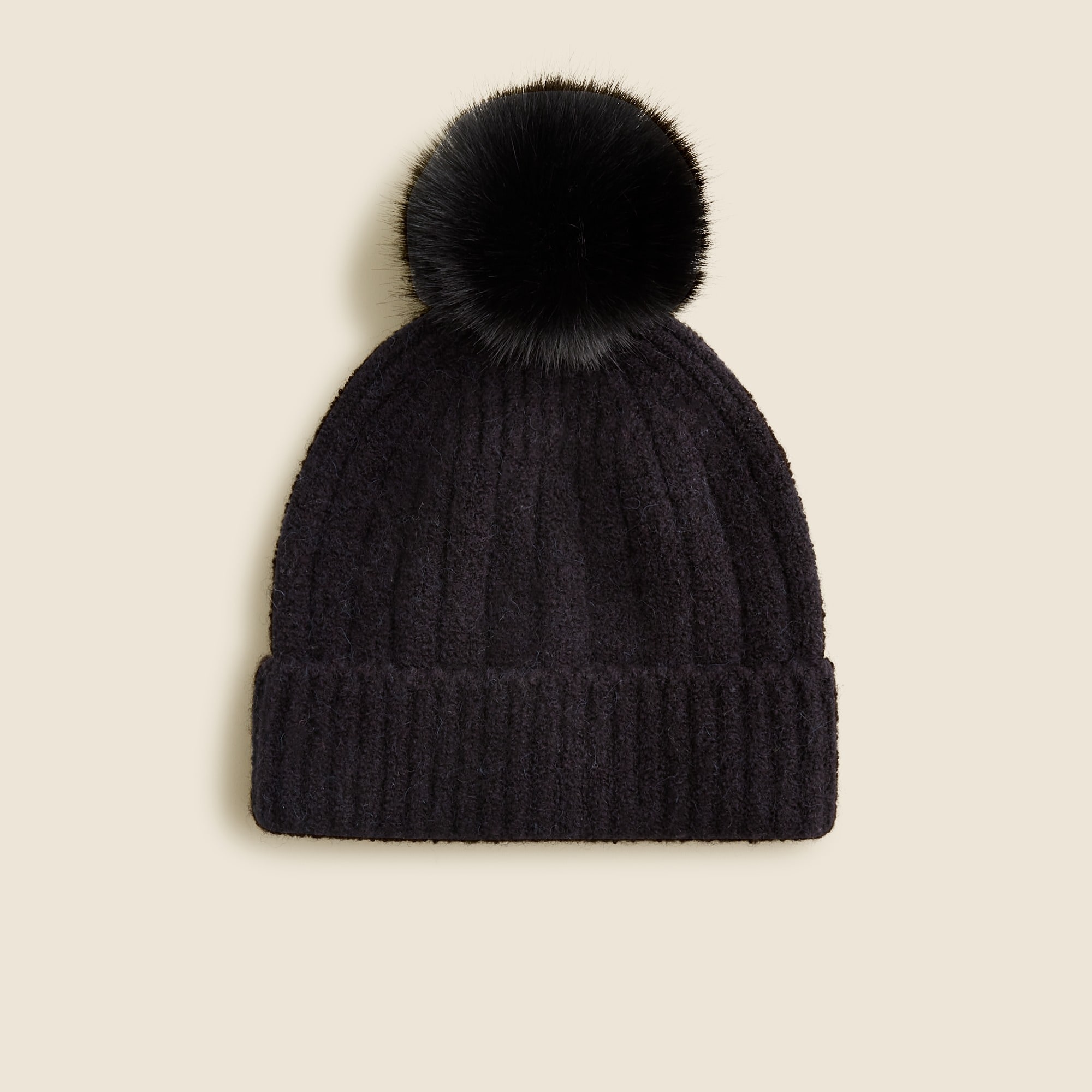 womens Ribbed pom-pom beanie in Supersoft yarn