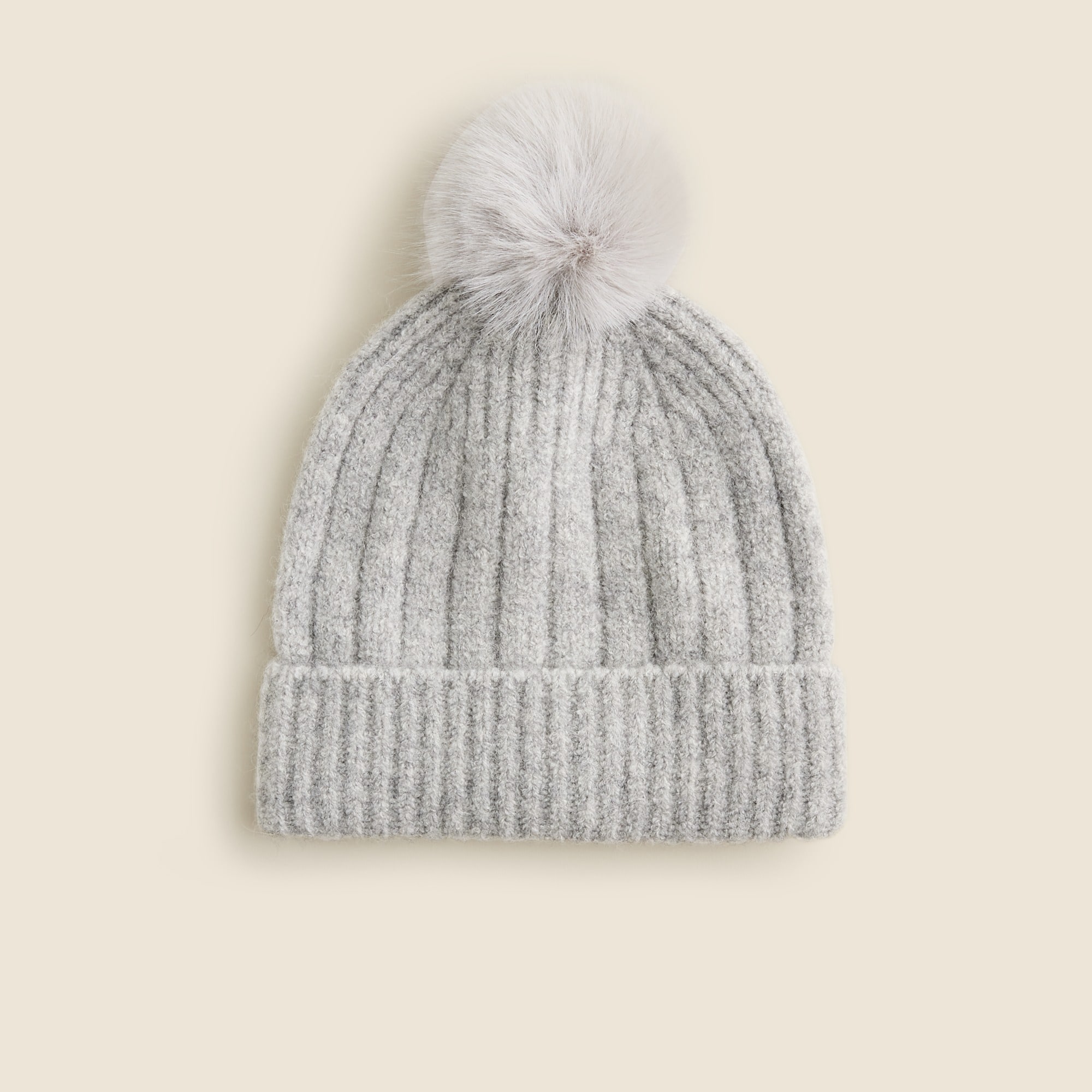 womens Ribbed pom-pom beanie in Supersoft yarn