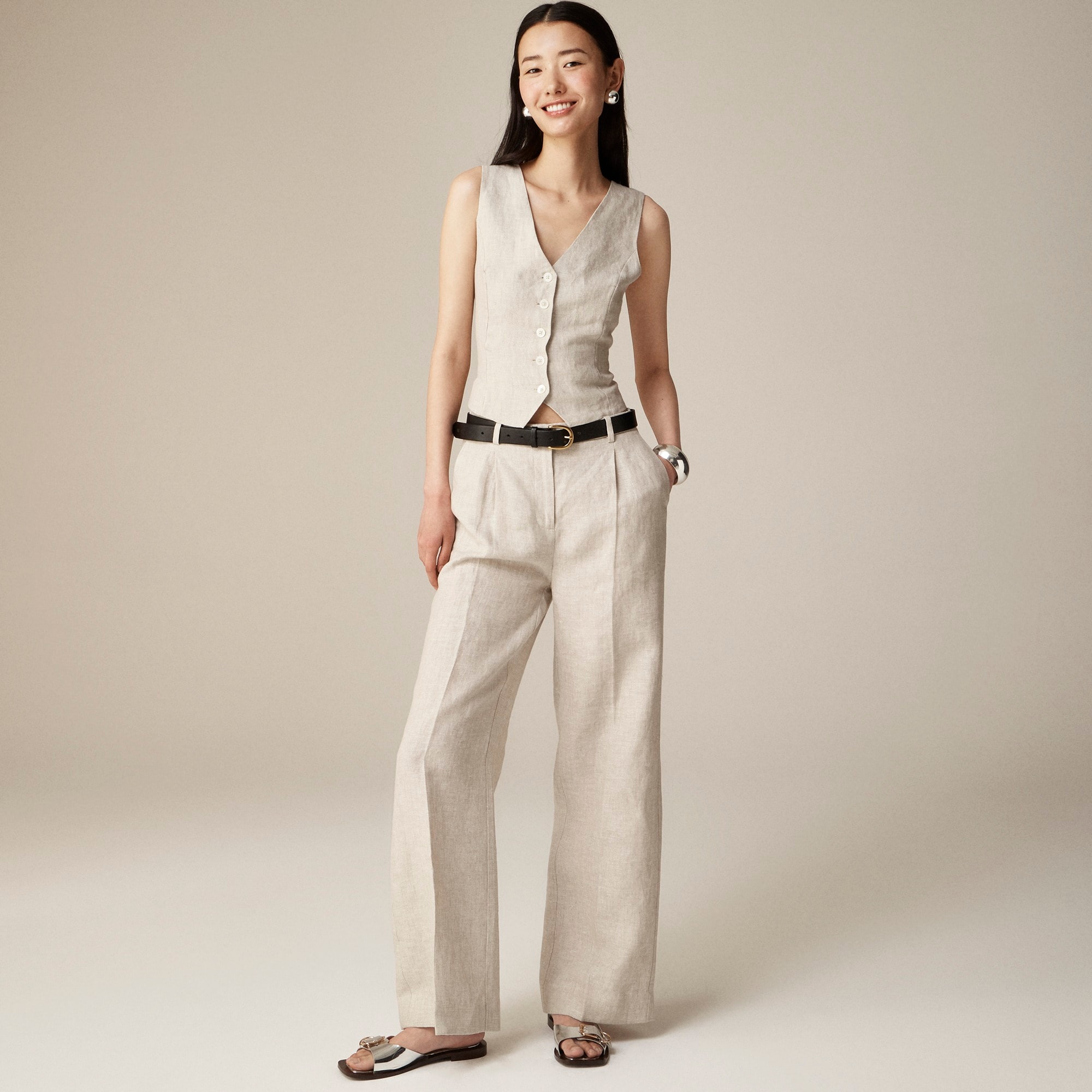 womens Tall wide-leg essential pant in linen