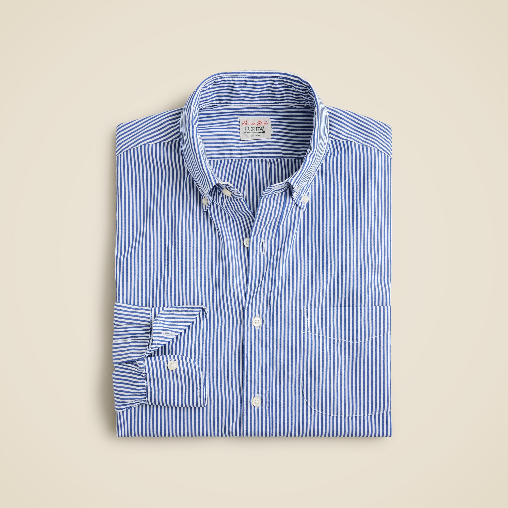 mens Slim Secret Wash cotton poplin shirt in stripe