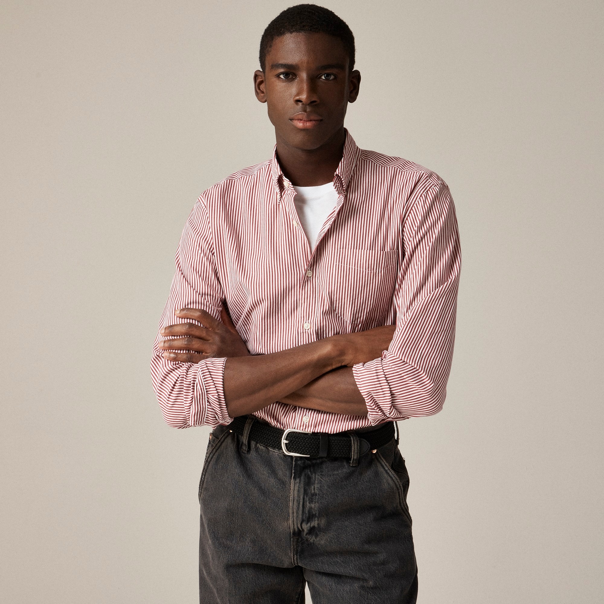 mens Secret Wash cotton poplin shirt in stripe