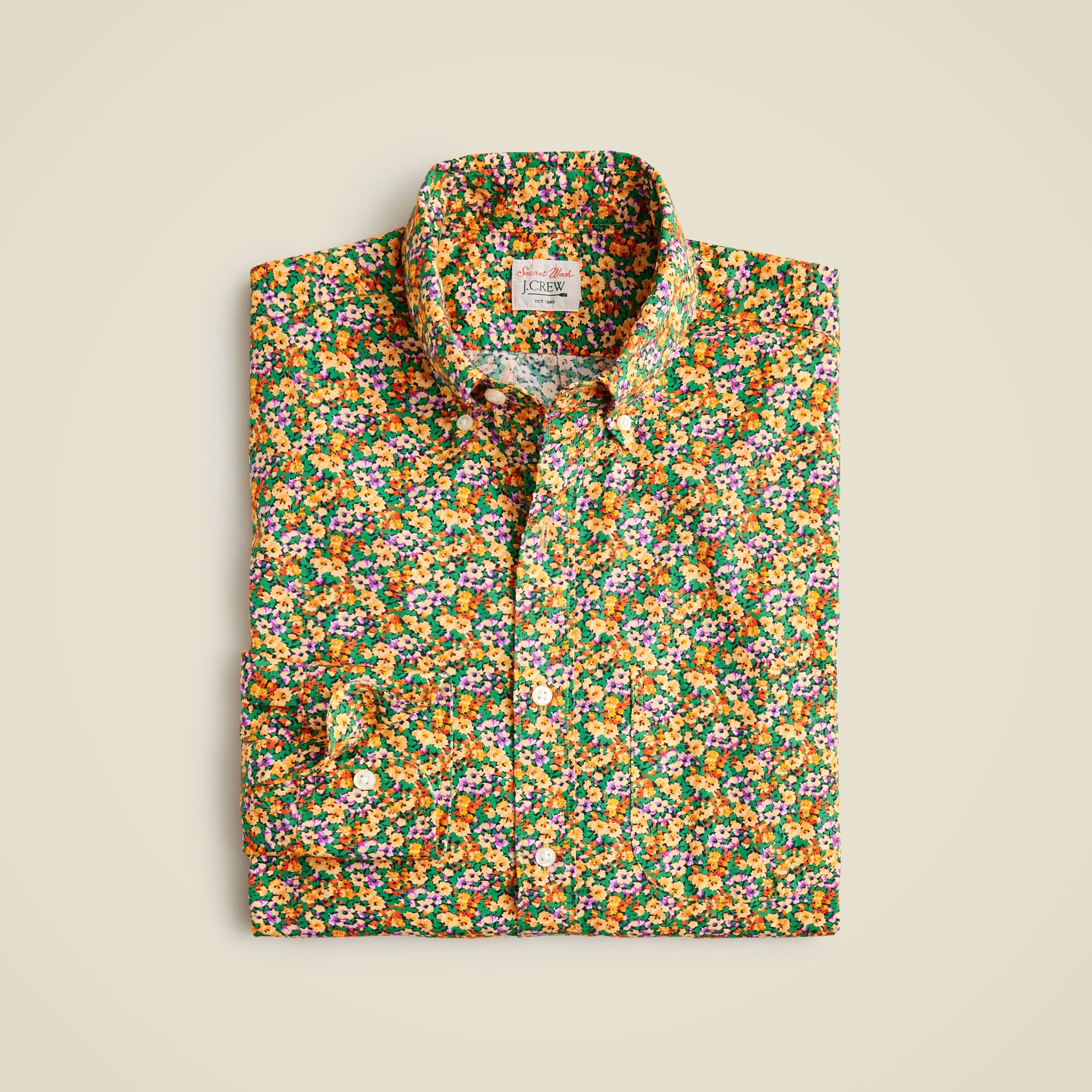 mens Secret Wash cotton poplin shirt in print