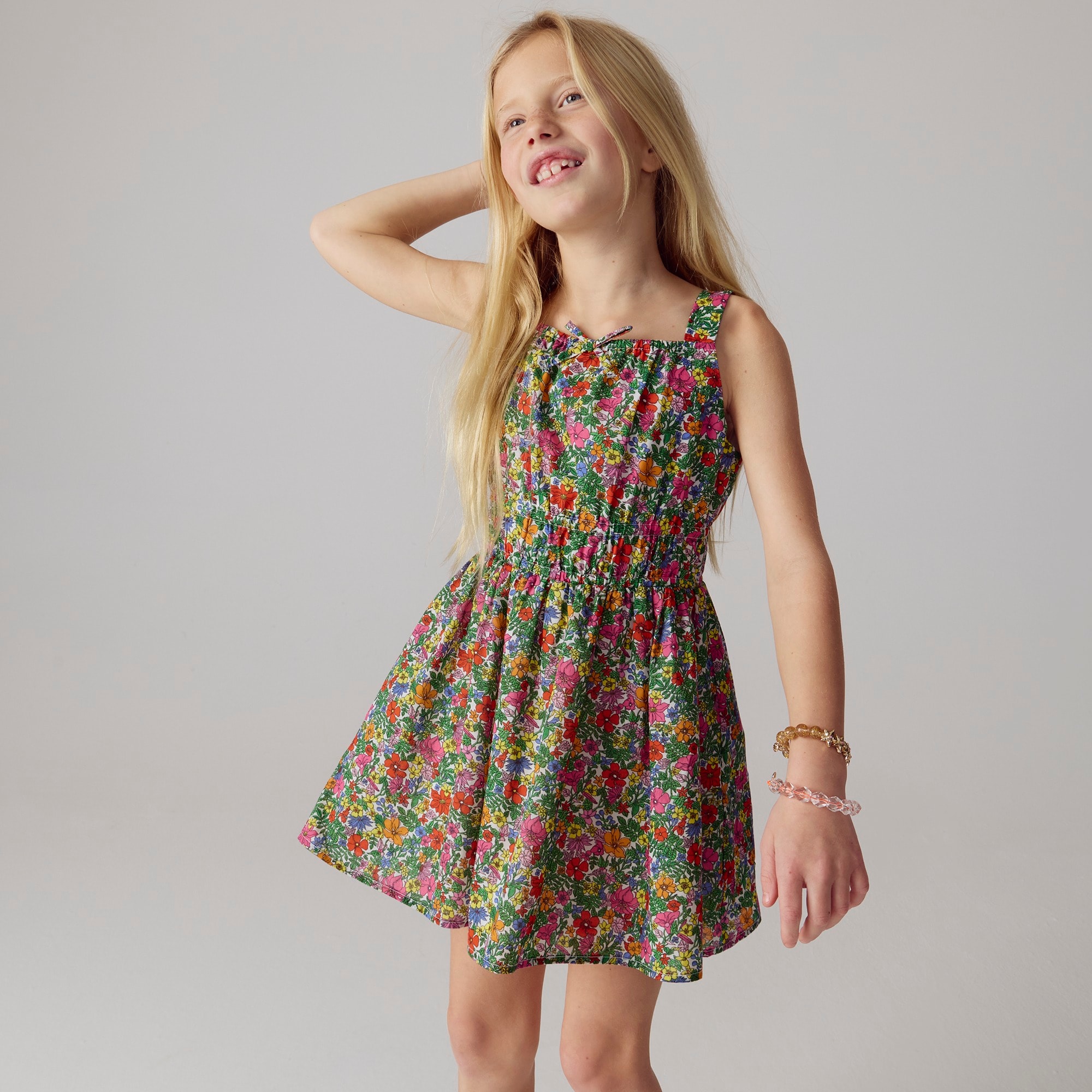 girls Girls' smocked-waist dress in floral cotton voile