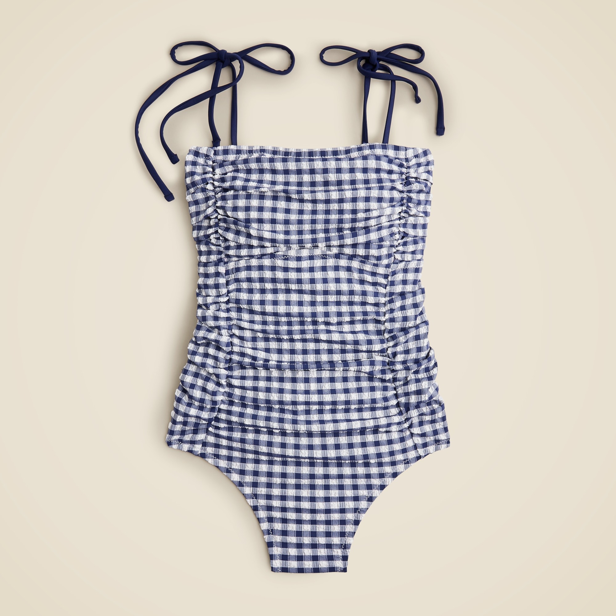 womens Ruched tie-shoulder one-piece swimsuit in gingham