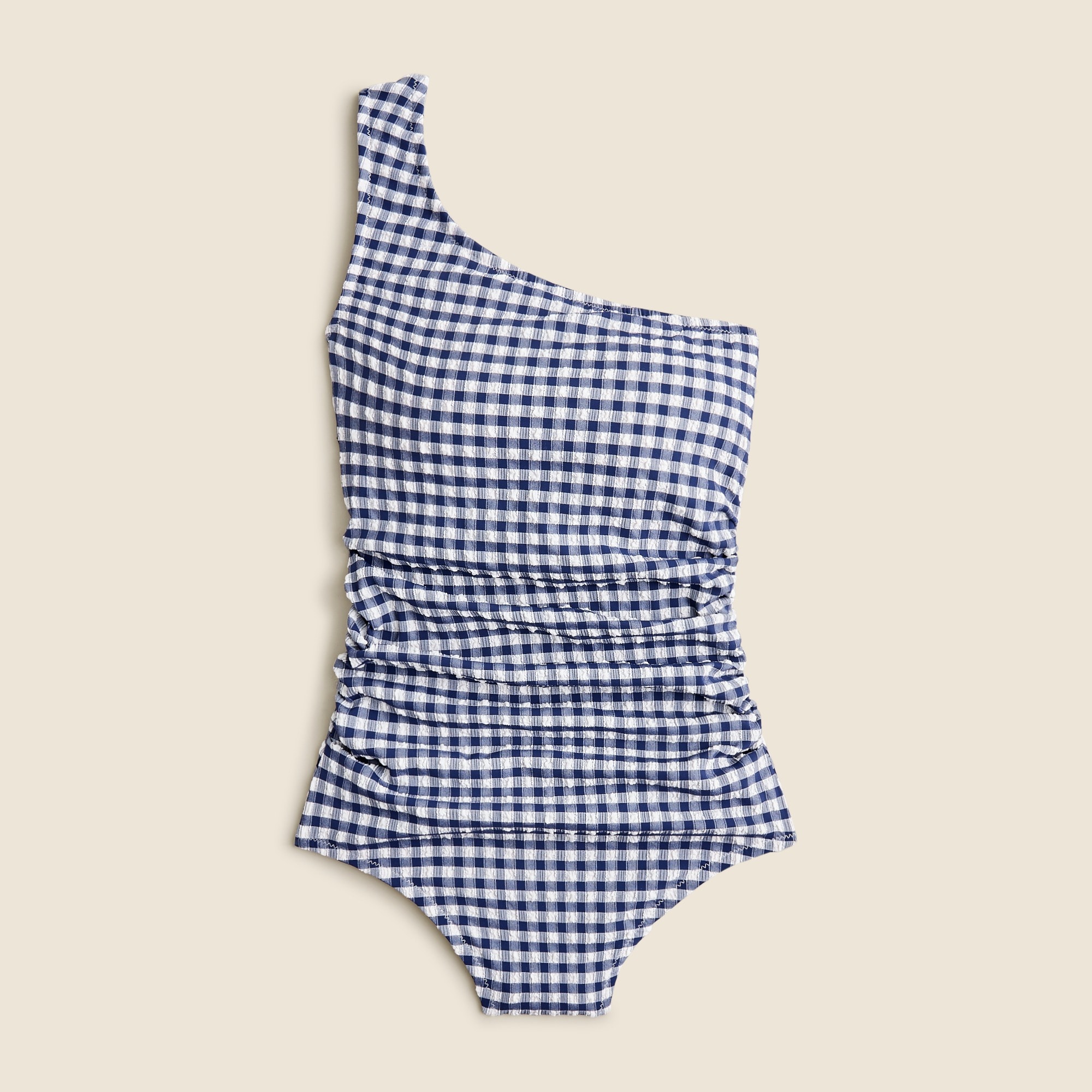 womens Sleek ruched one-shoulder one-piece swimsuit in gingham