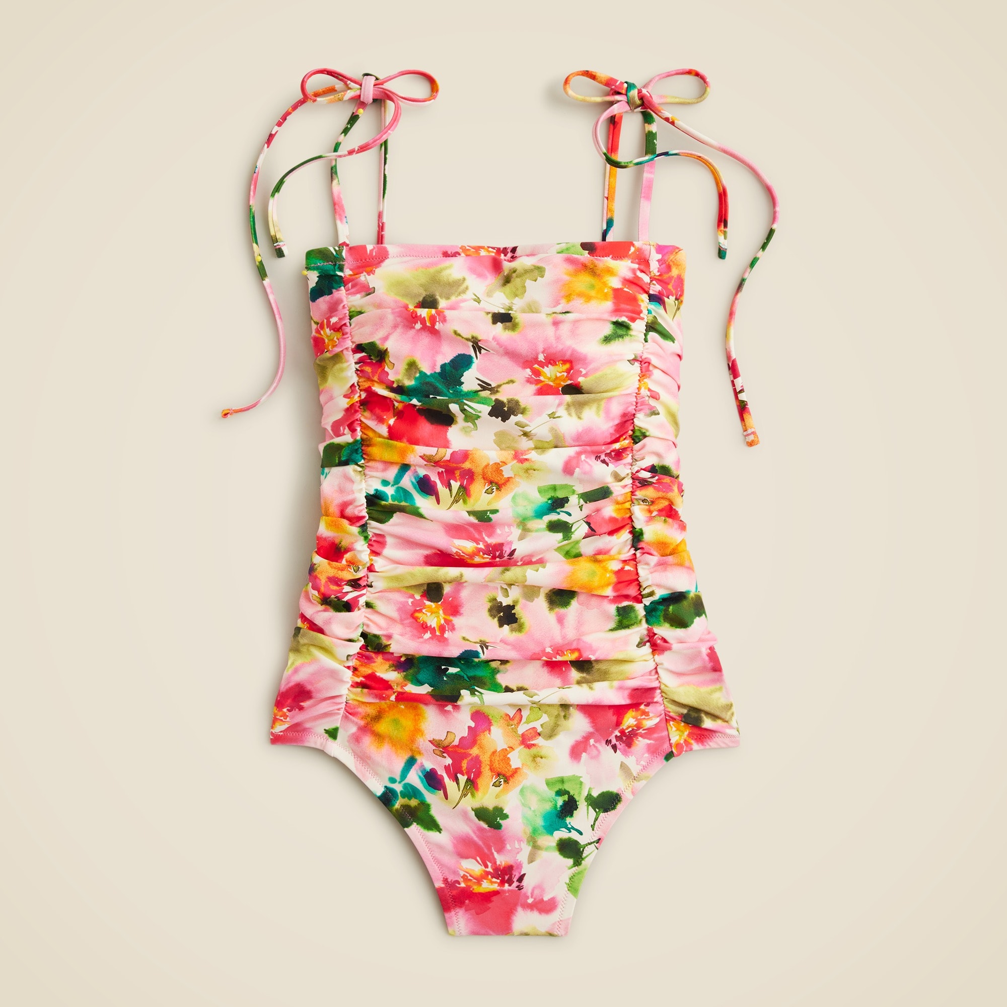 womens Ruched tie-shoulder one-piece swimsuit in floral