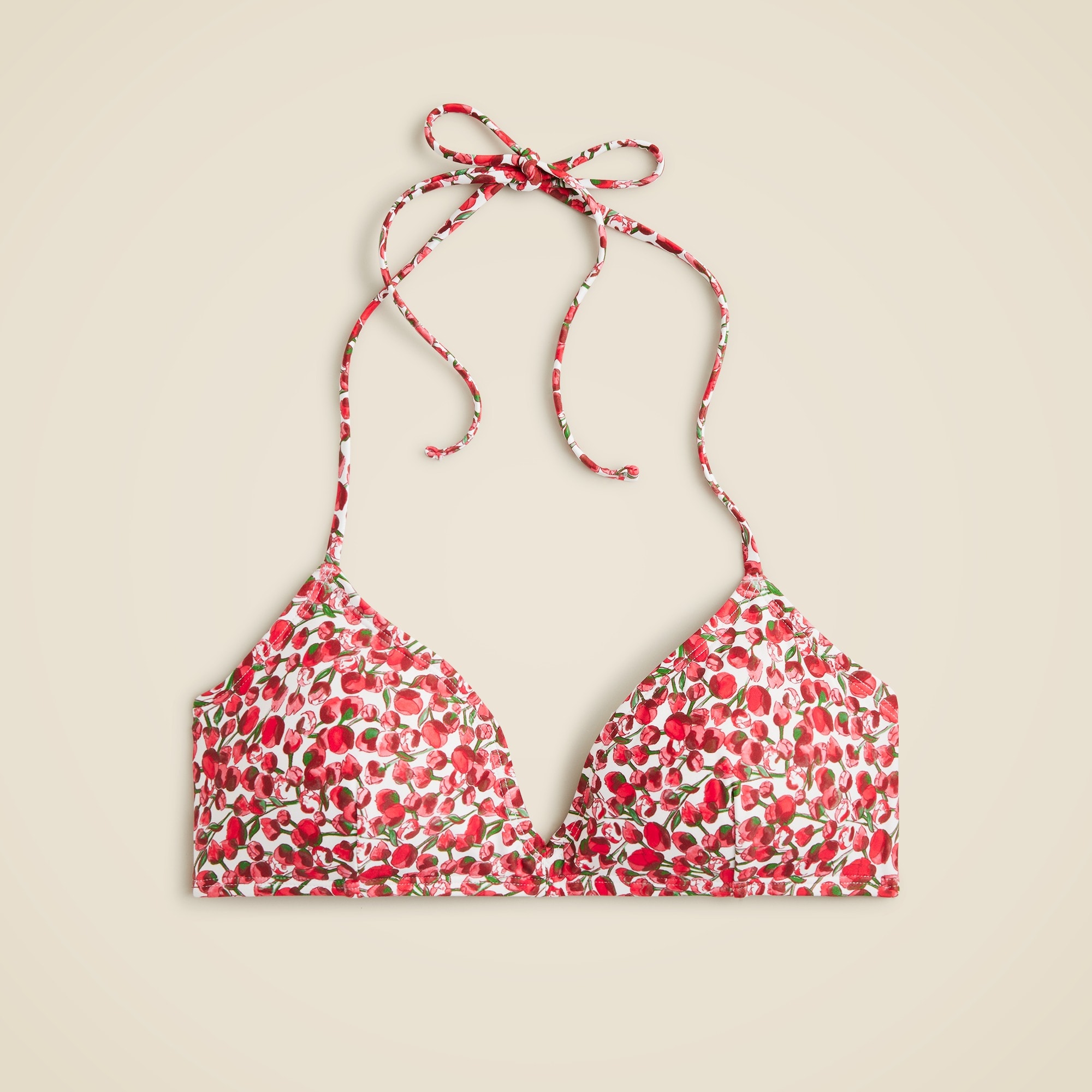 womens French halter-neck bikini top in Liberty&reg; Eliza's Red fabric