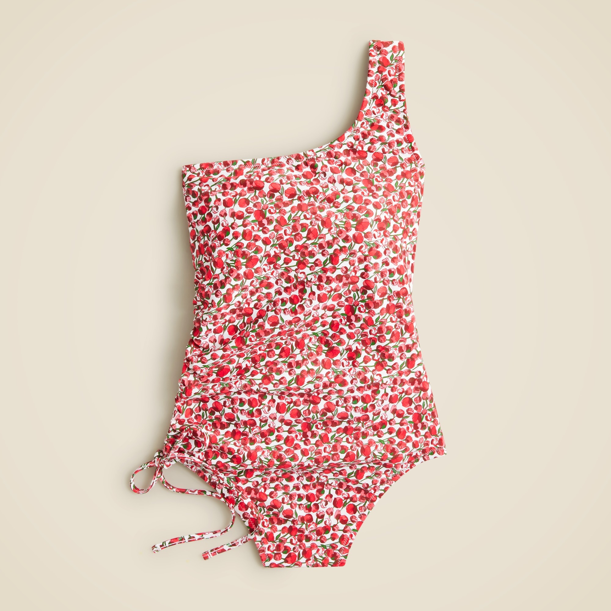  One-shoulder one-piece swimsuit with side tie in Liberty&reg; Eliza's Red fabric