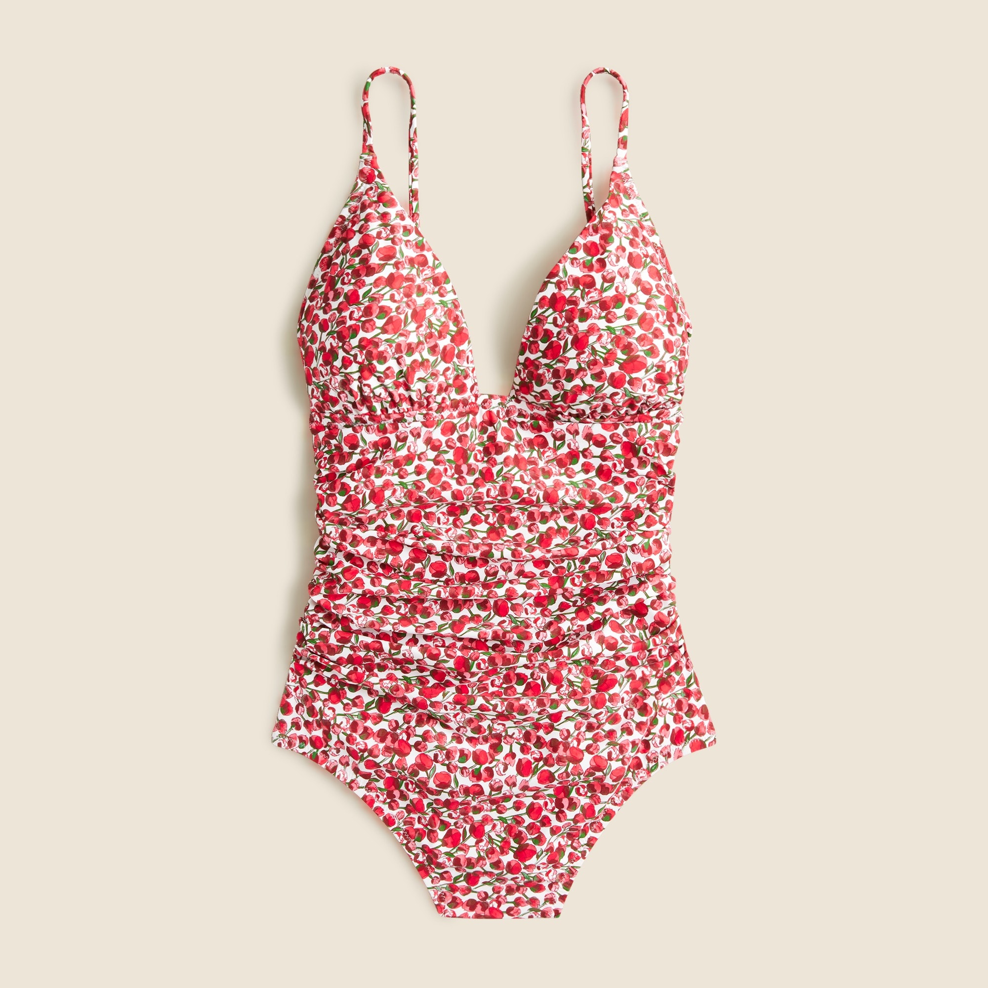 womens Ruched plunge one-piece swimsuit in Liberty&reg; Eliza's Red fabric