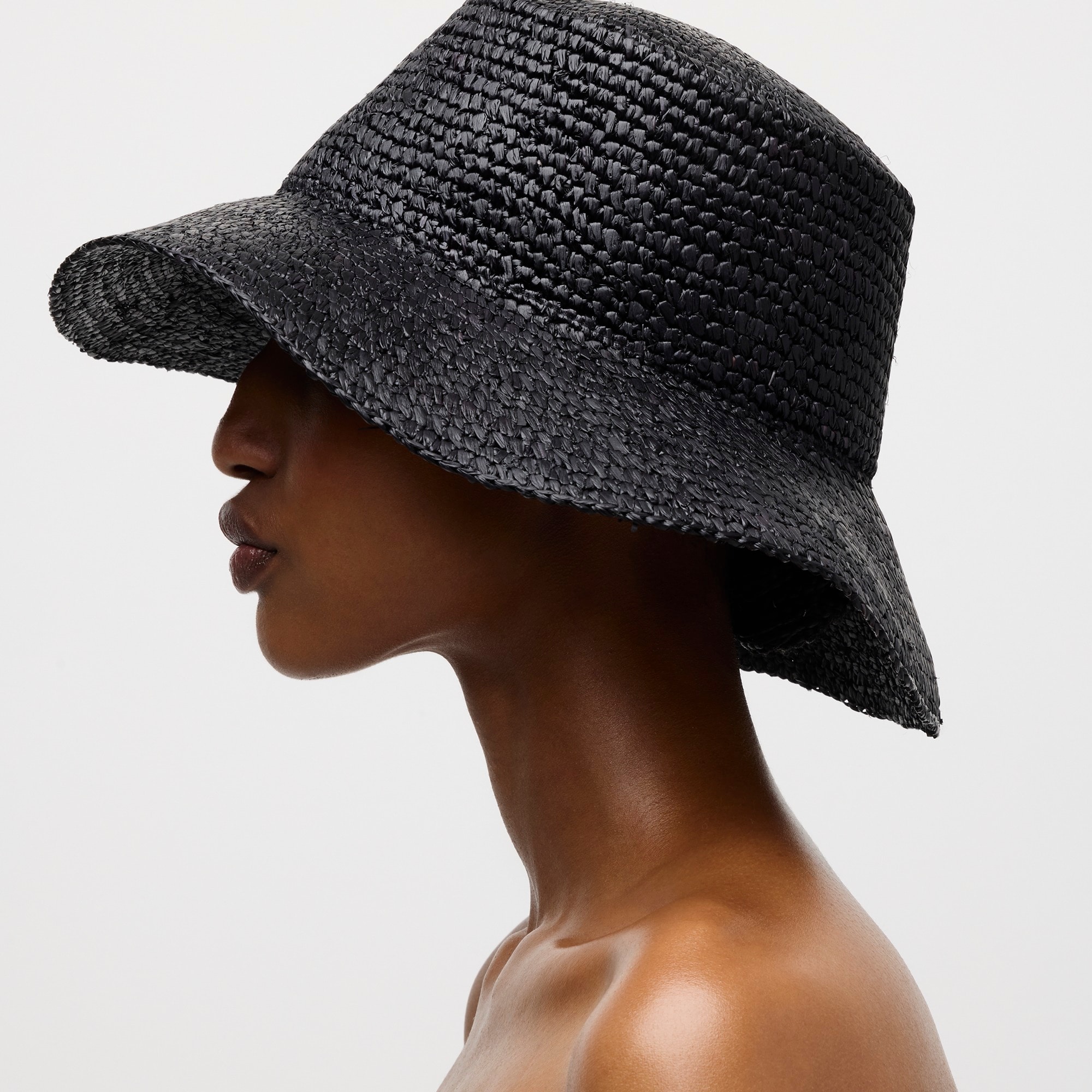 womens Wide-brim raffia bucket hat