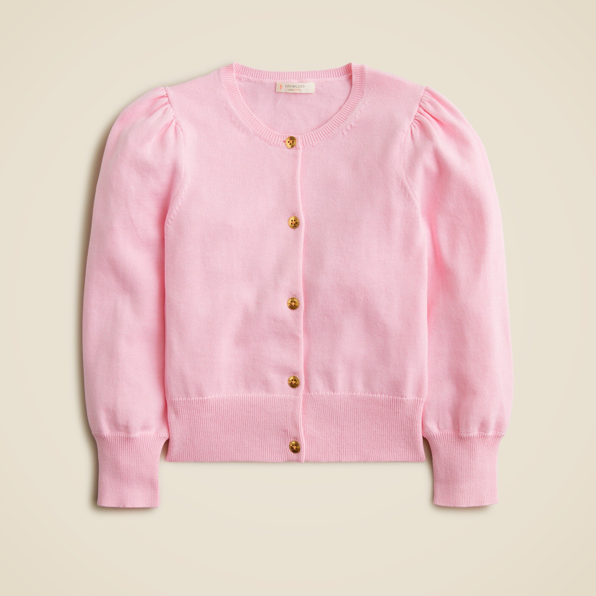  Girls' puff-sleeve cardigan sweater