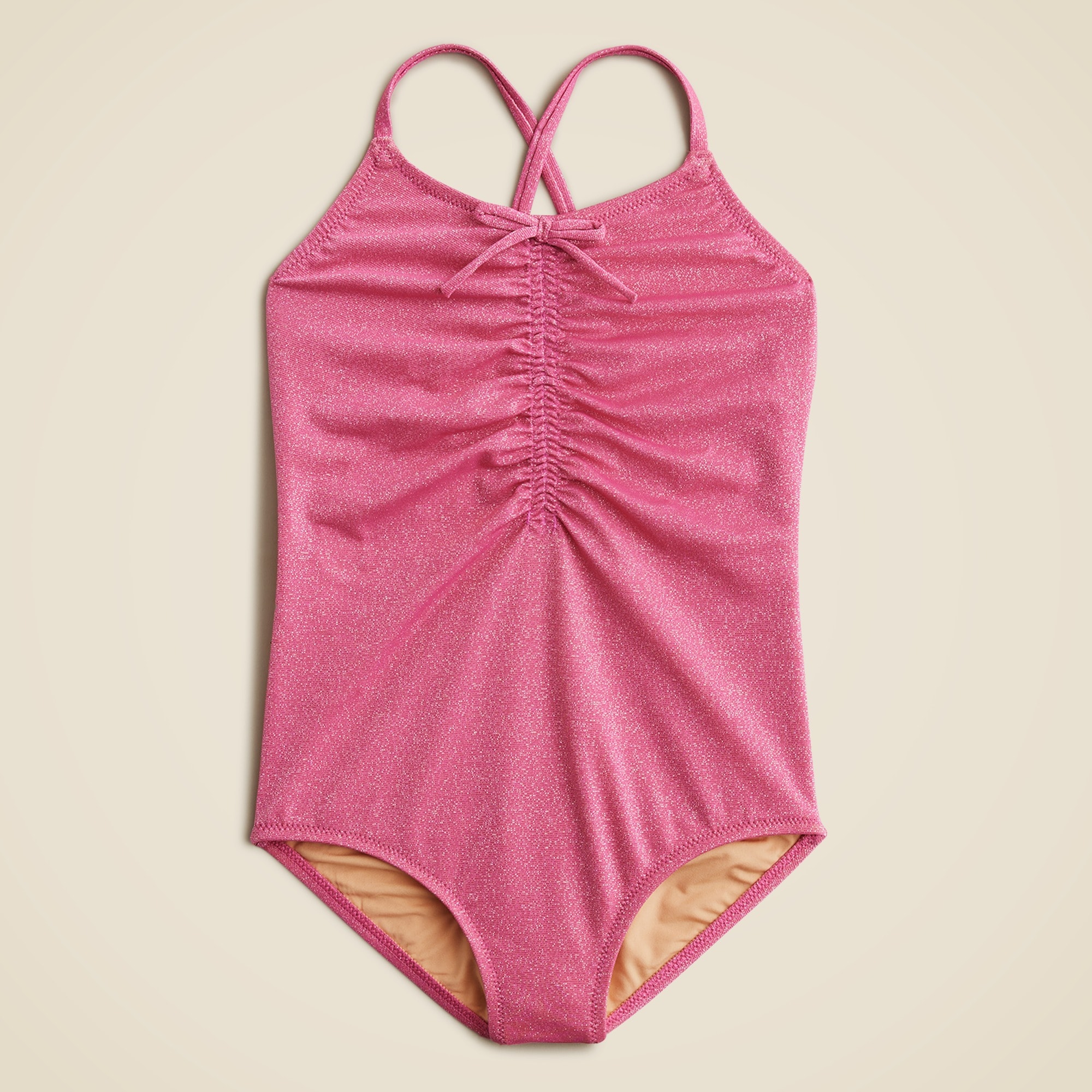 girls Girls' ruched shimmer one-piece swimsuit with UPF 50+