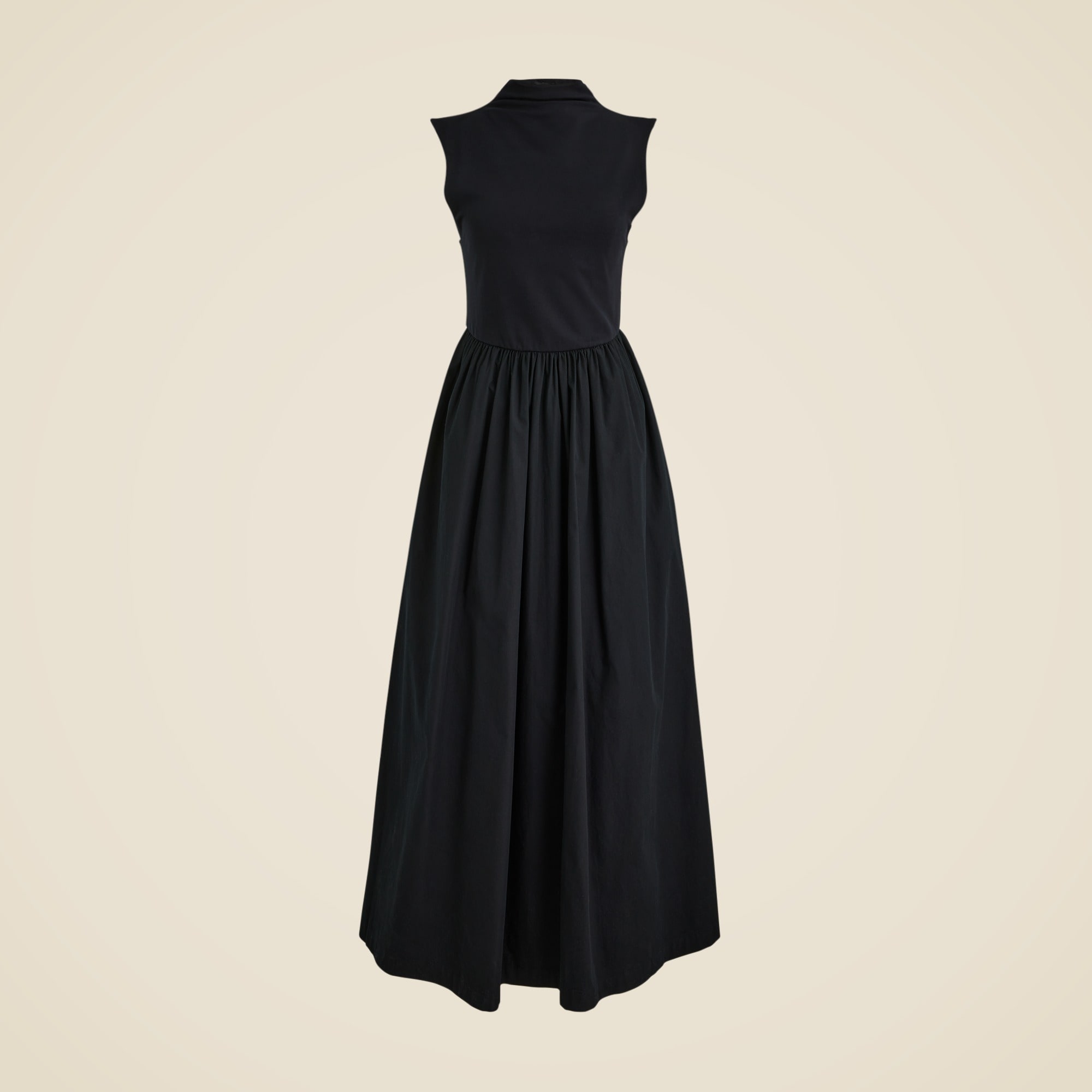  Fitted knit mockneck dress with poplin skirt