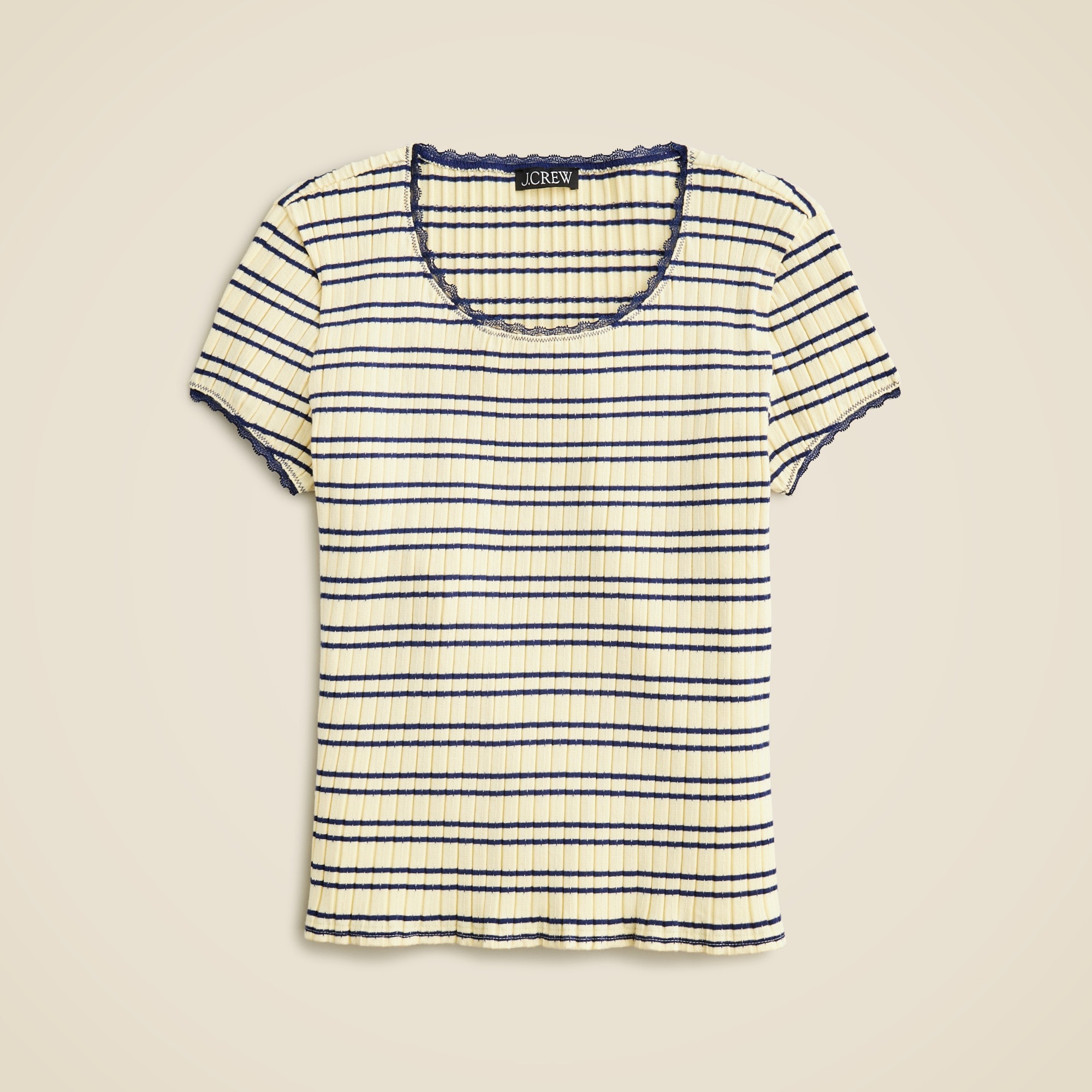  Pointelle short-sleeve T-shirt in stripe