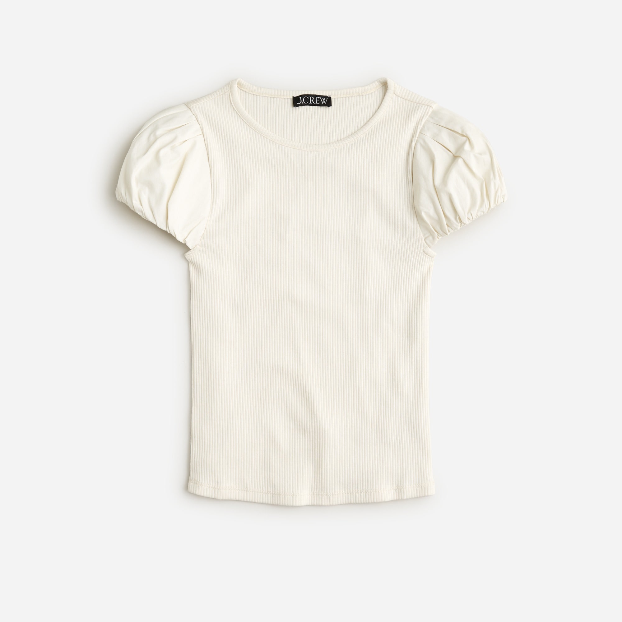  Vintage rib T-shirt with cotton poplin puff sleeves