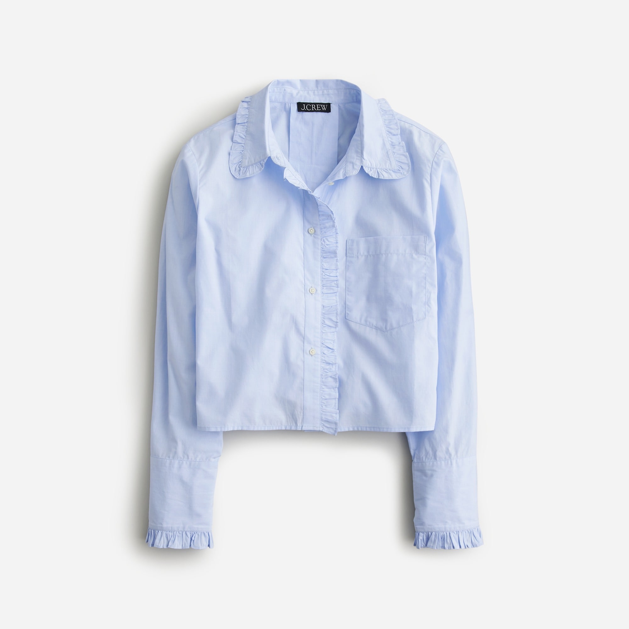  Ruffle-trim button-up shirt in cotton poplin