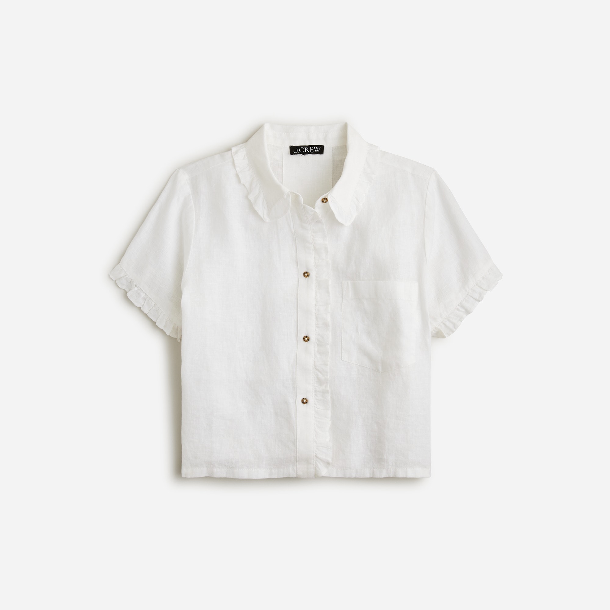 womens Ruffle-trim button-up shirt in linen