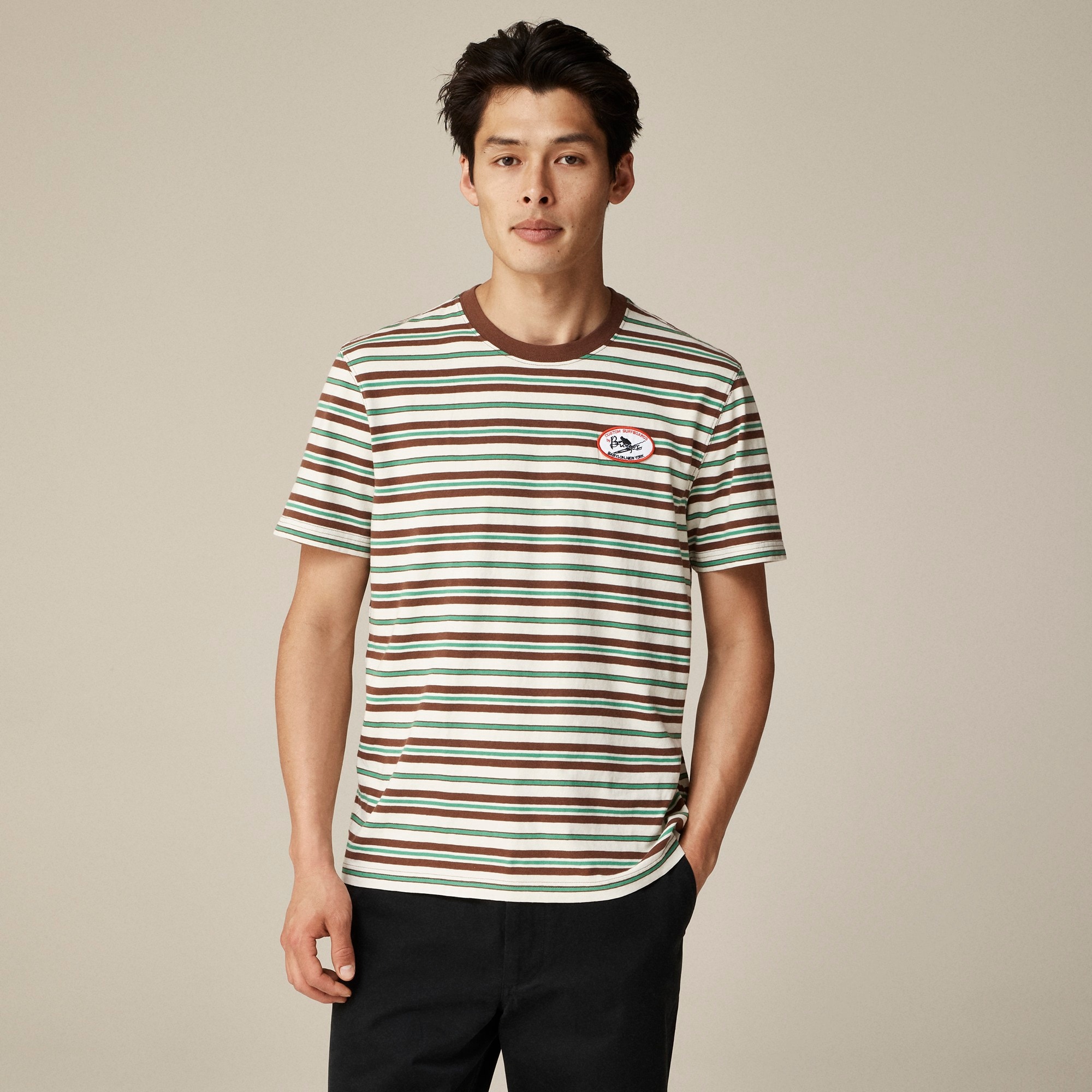 mens Limited-edition Bunger Surf Shop X J.Crew vintage-wash cotton striped graphic T-shirt