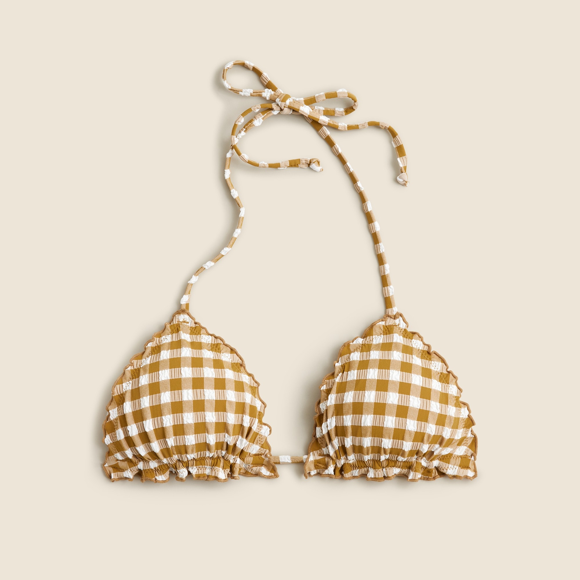 womens Lettuce-trim bikini top in gingham