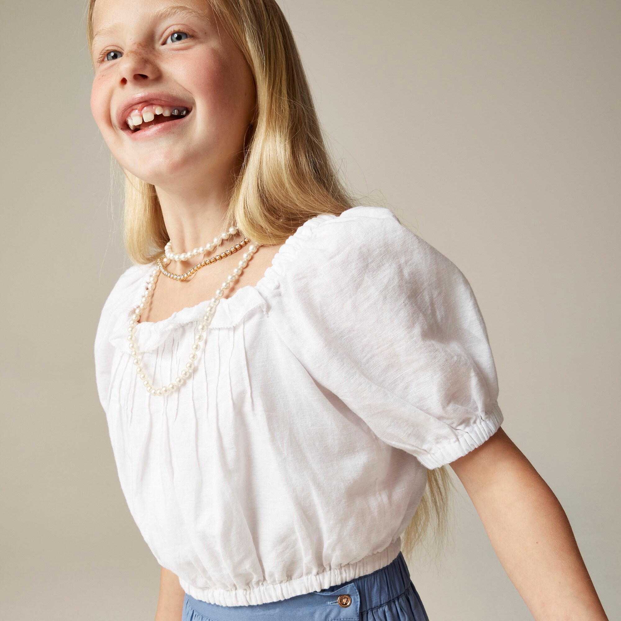 girls Girls' squareneck top in linen-cotton blend