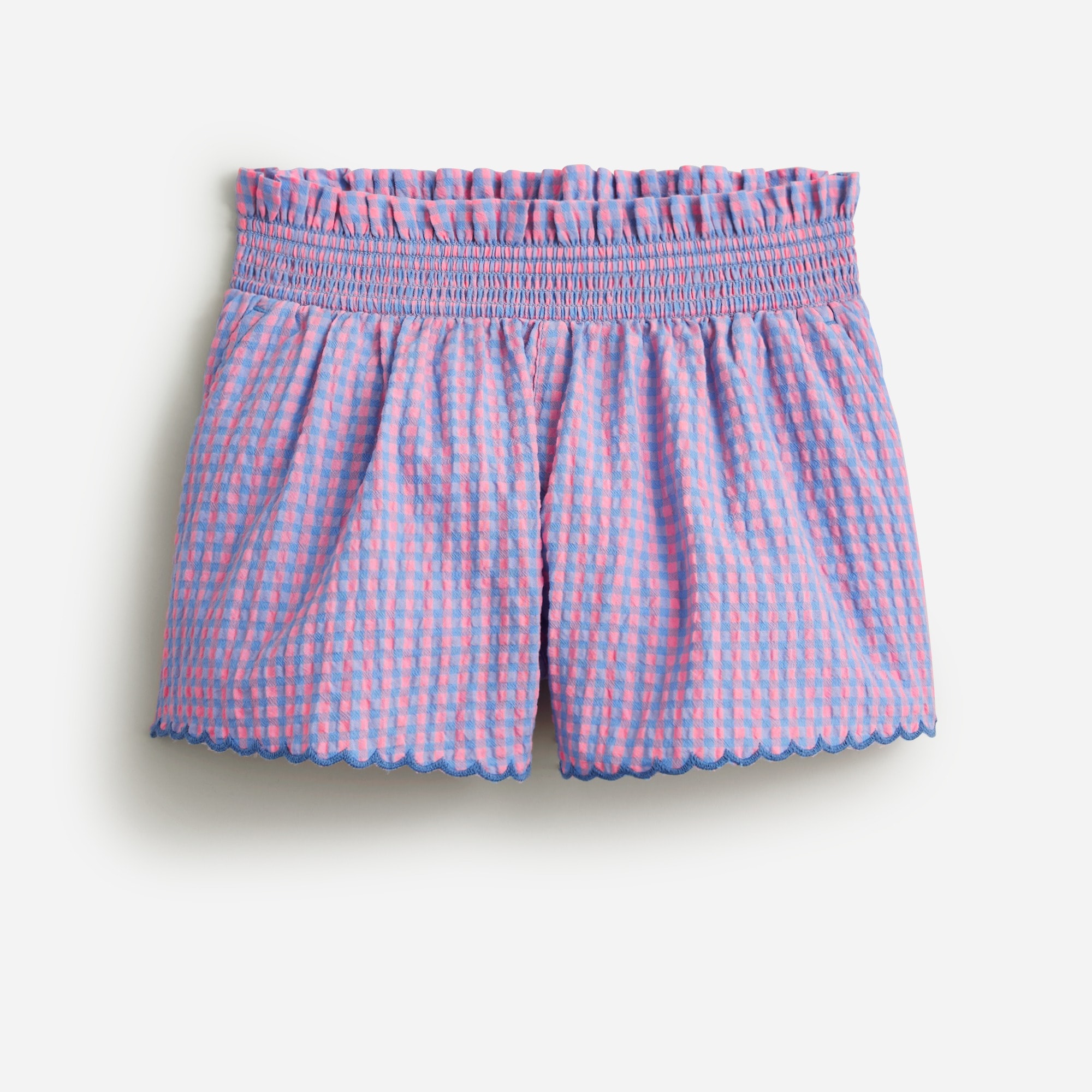  Girls' scalloped-trim short in crinkle gingham