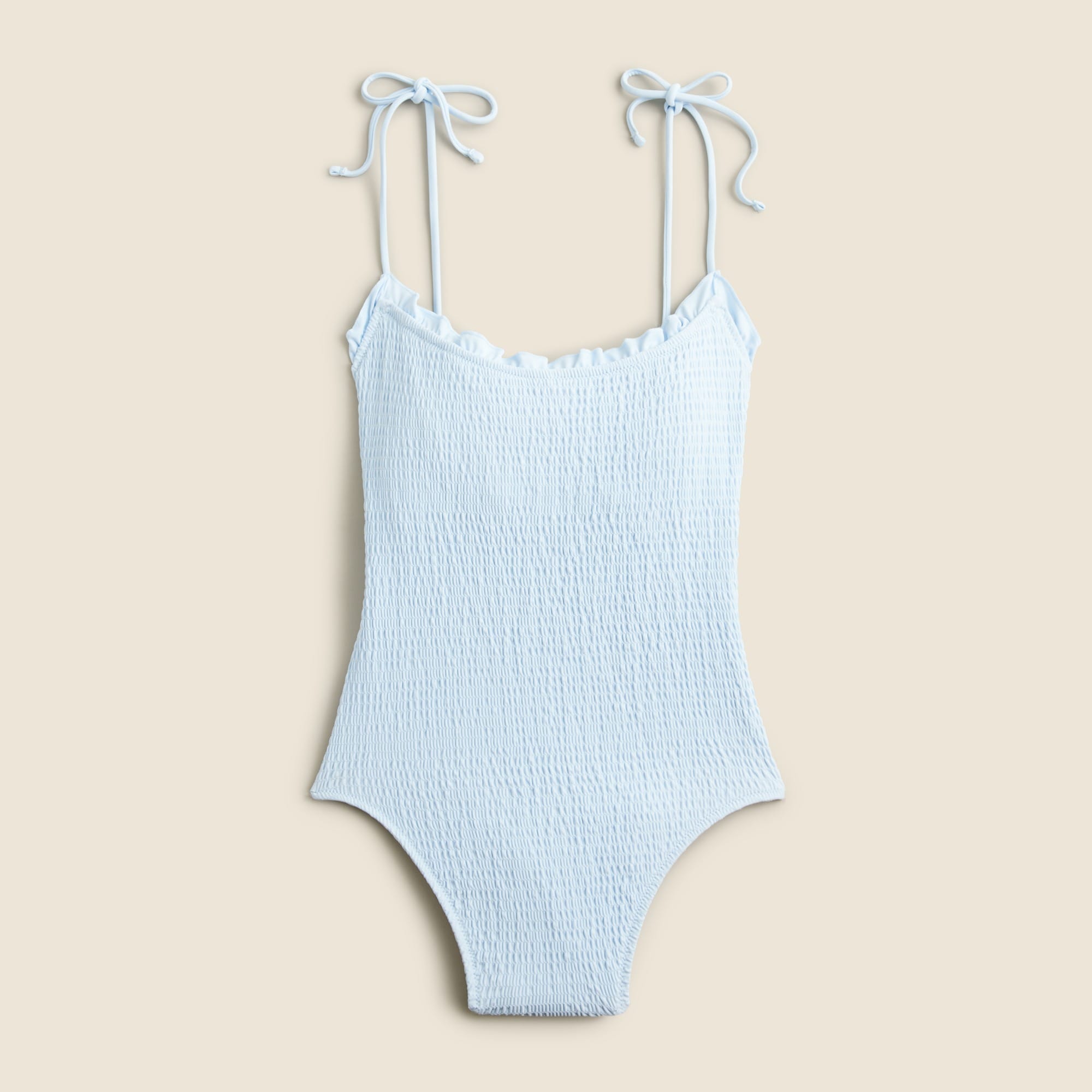  Smocked tie-shoulder one-piece swimsuit