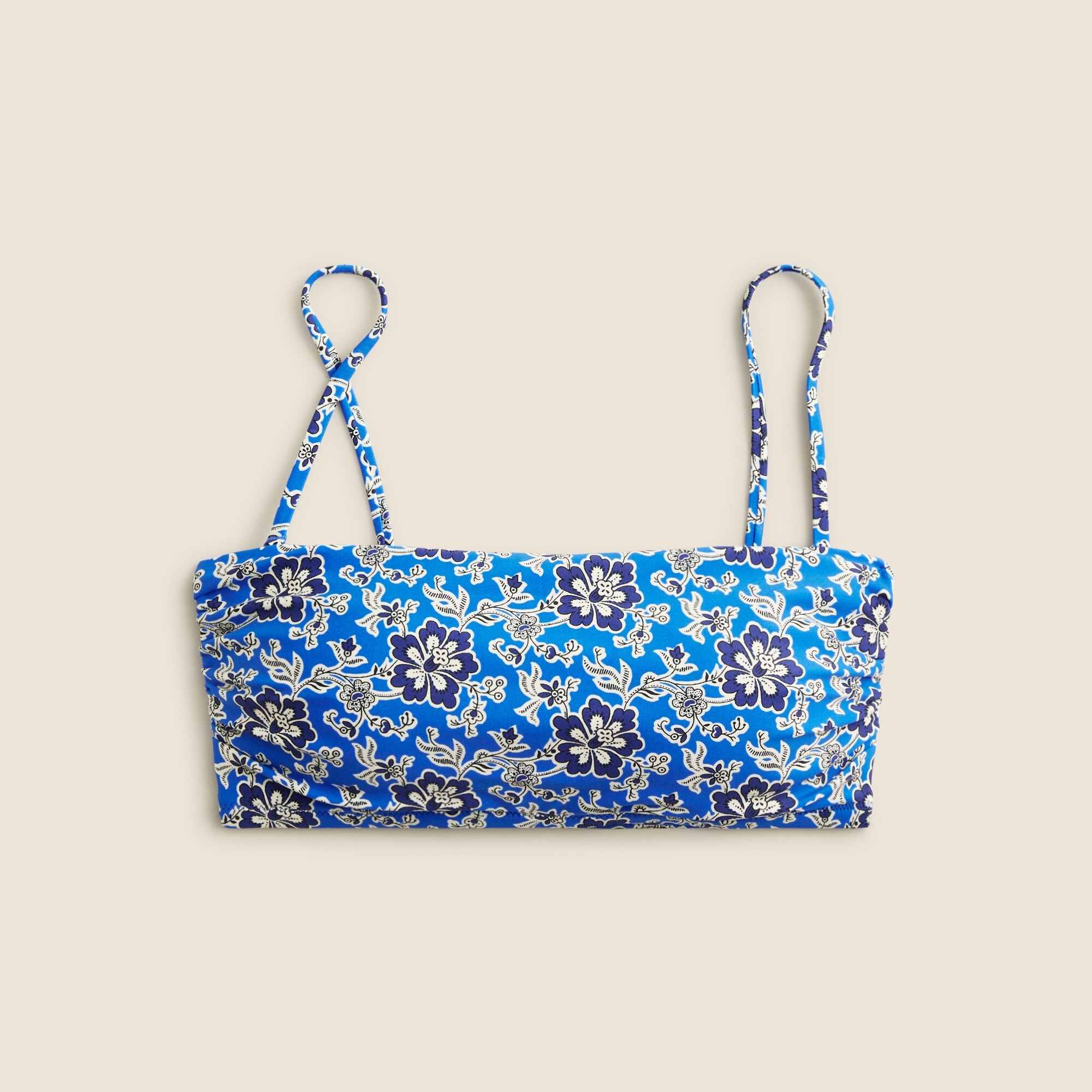 womens Ruched bandeau bikini top in cobalt floral