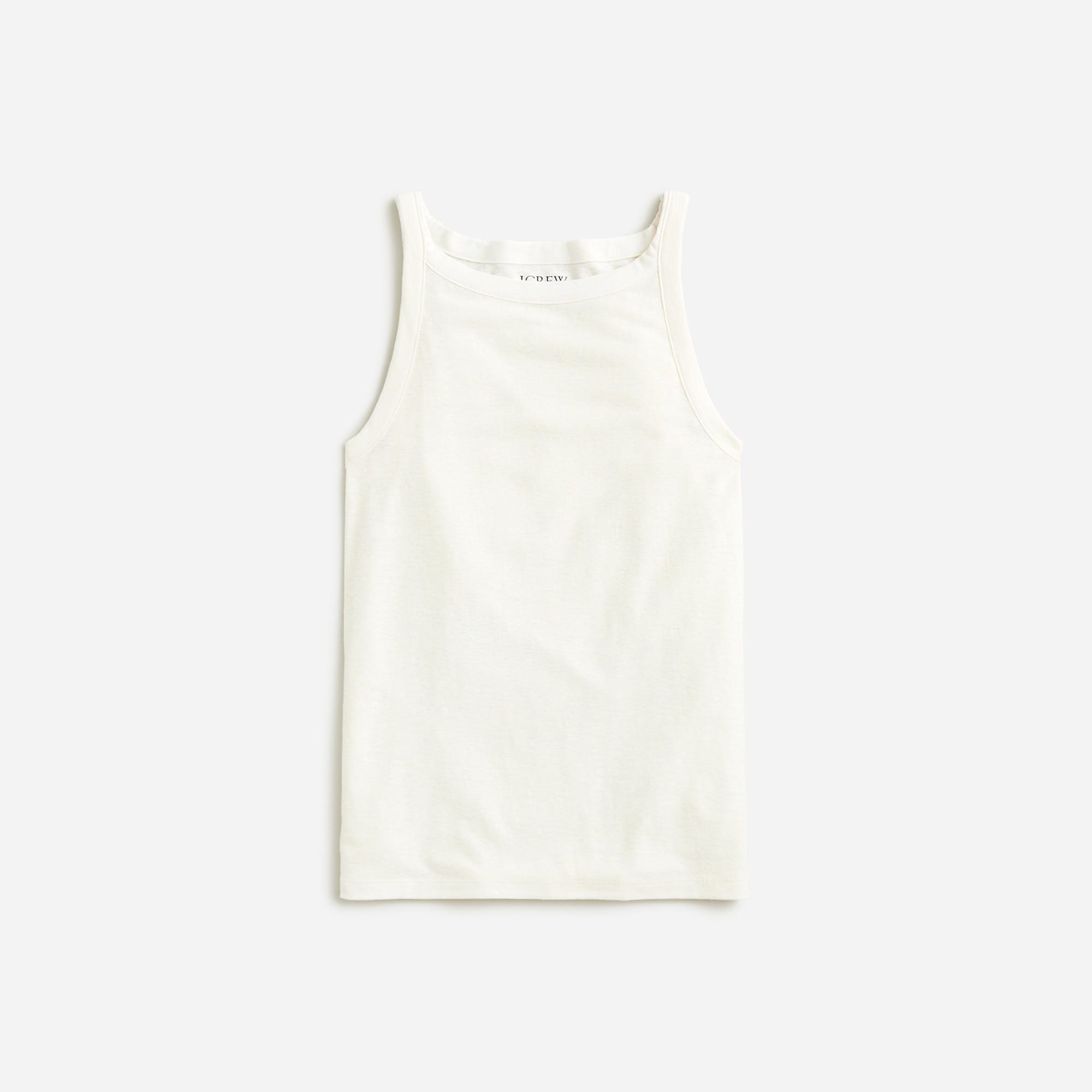  High-neck tank top in stretch linen blend