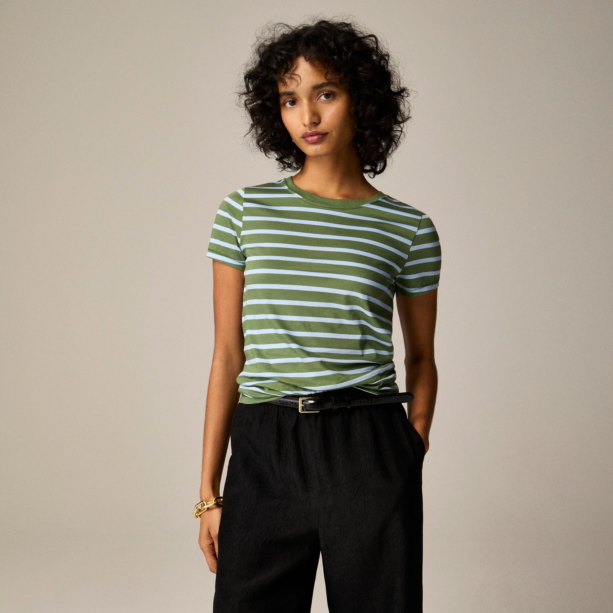 womens Pima cotton slim-fit T-shirt in stripe