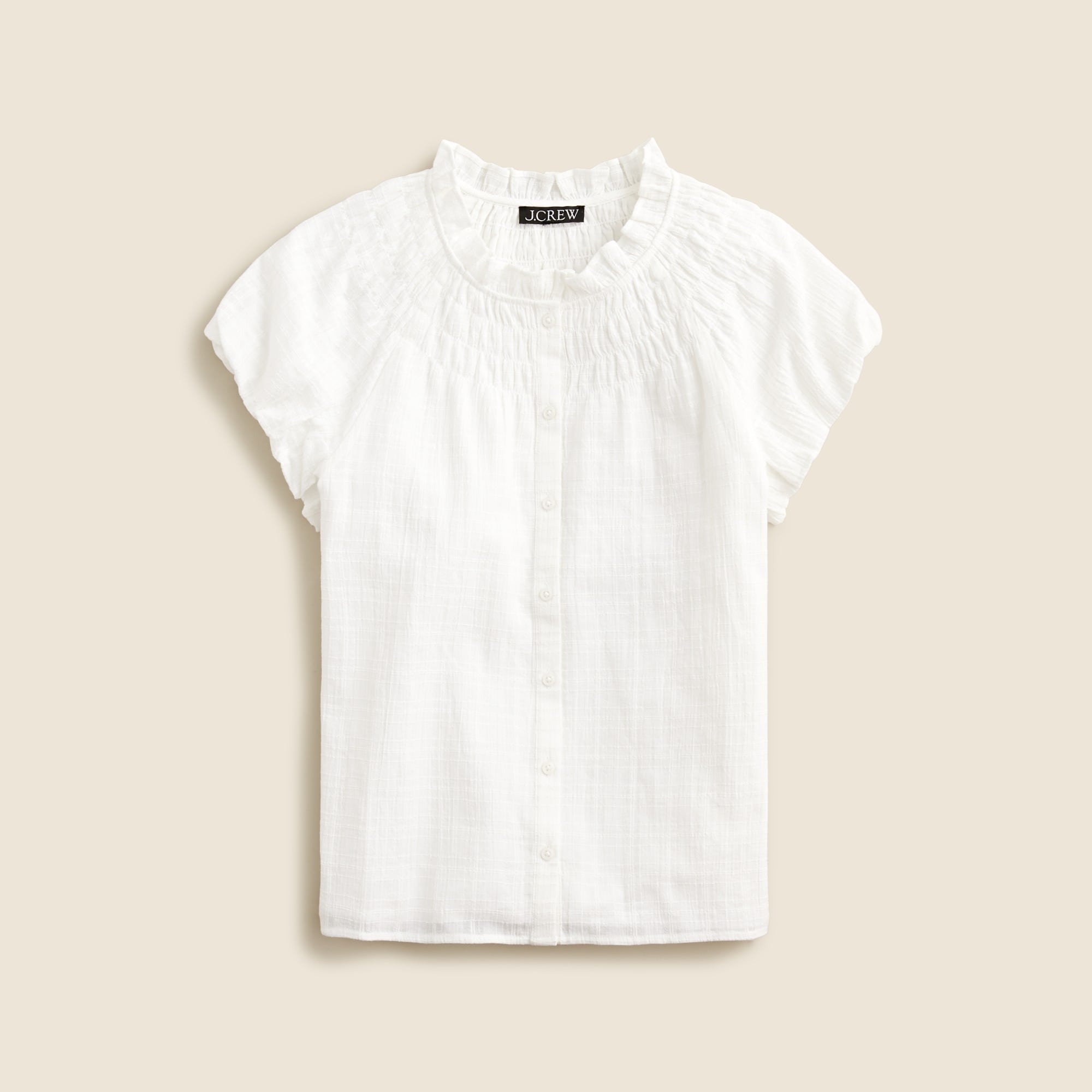  Smocked-neck top in textured gauze