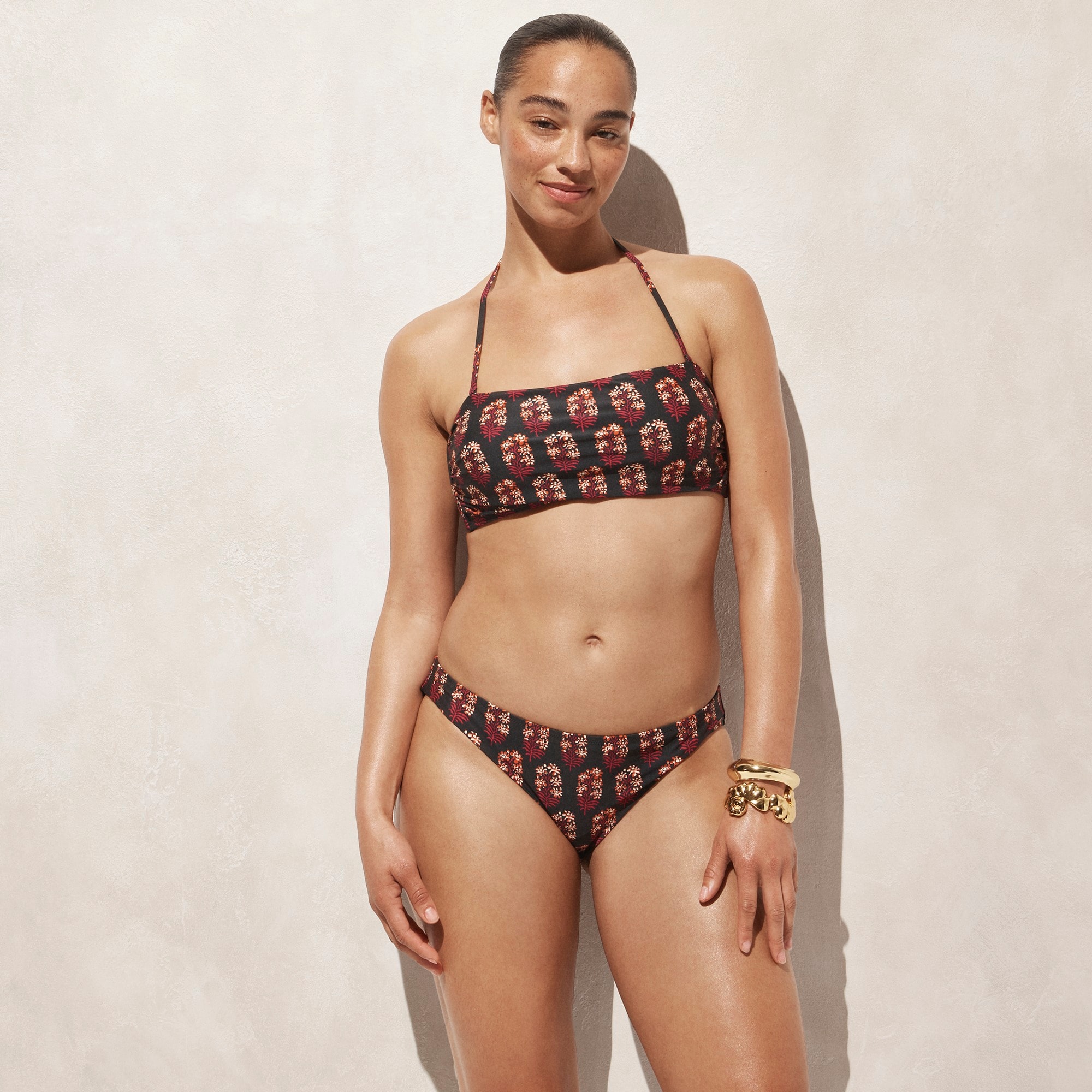 womens Hipster full-coverage bikini bottom in berry block print