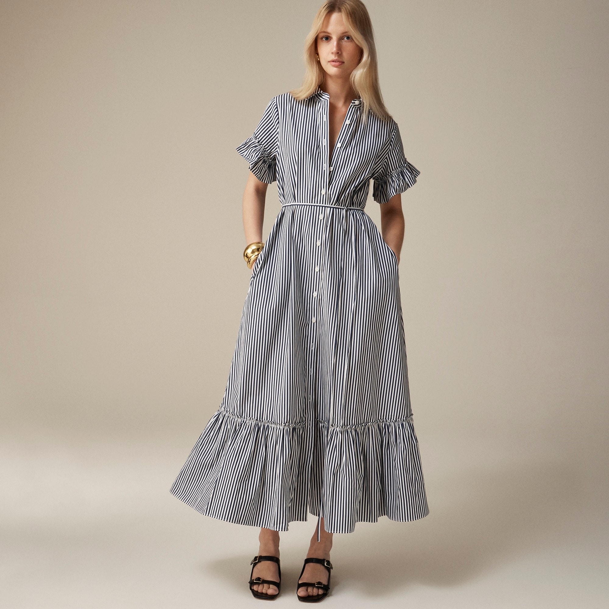 womens Amelia maxi shirtdress in stripe cotton poplin