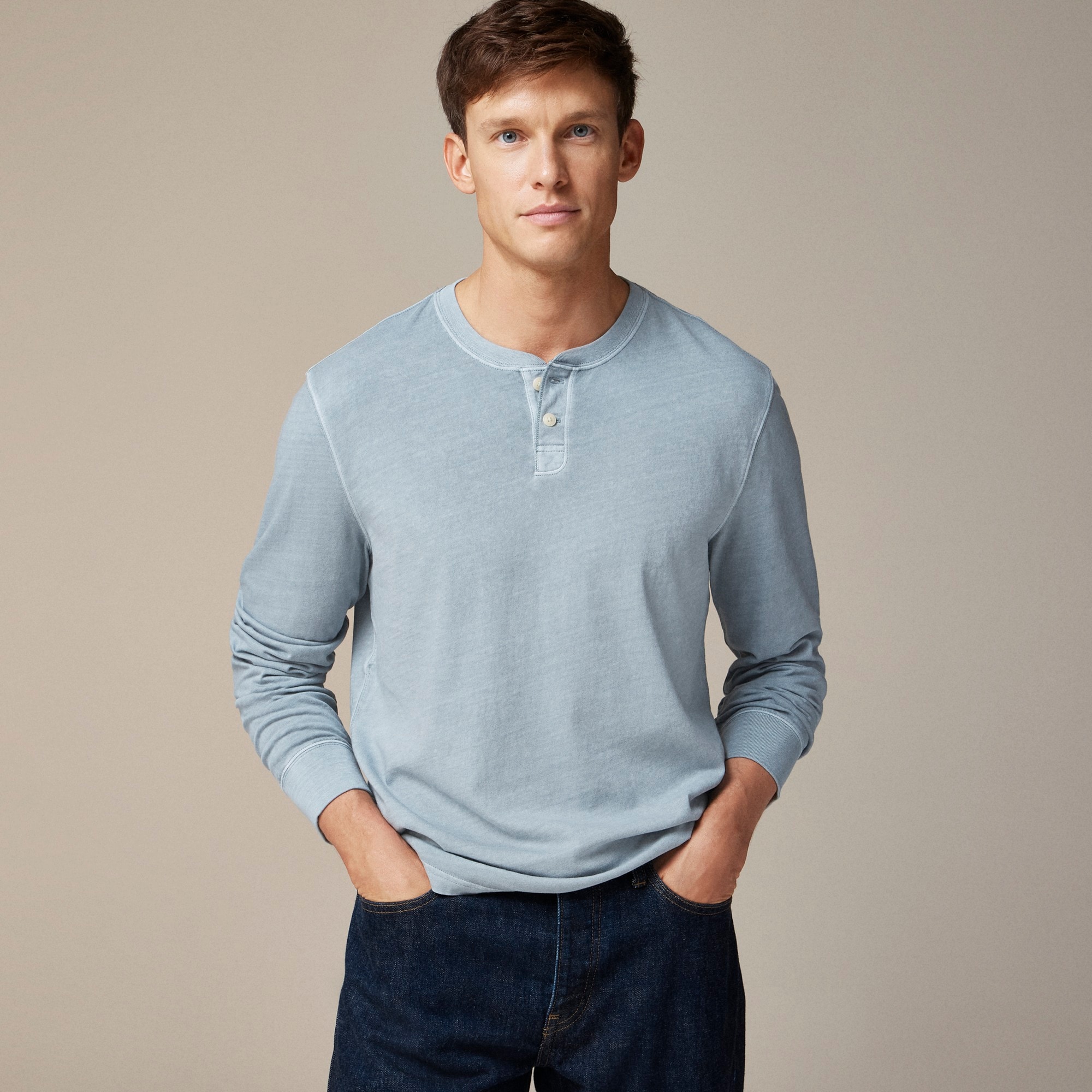 mens Slim vintage-wash cotton henley