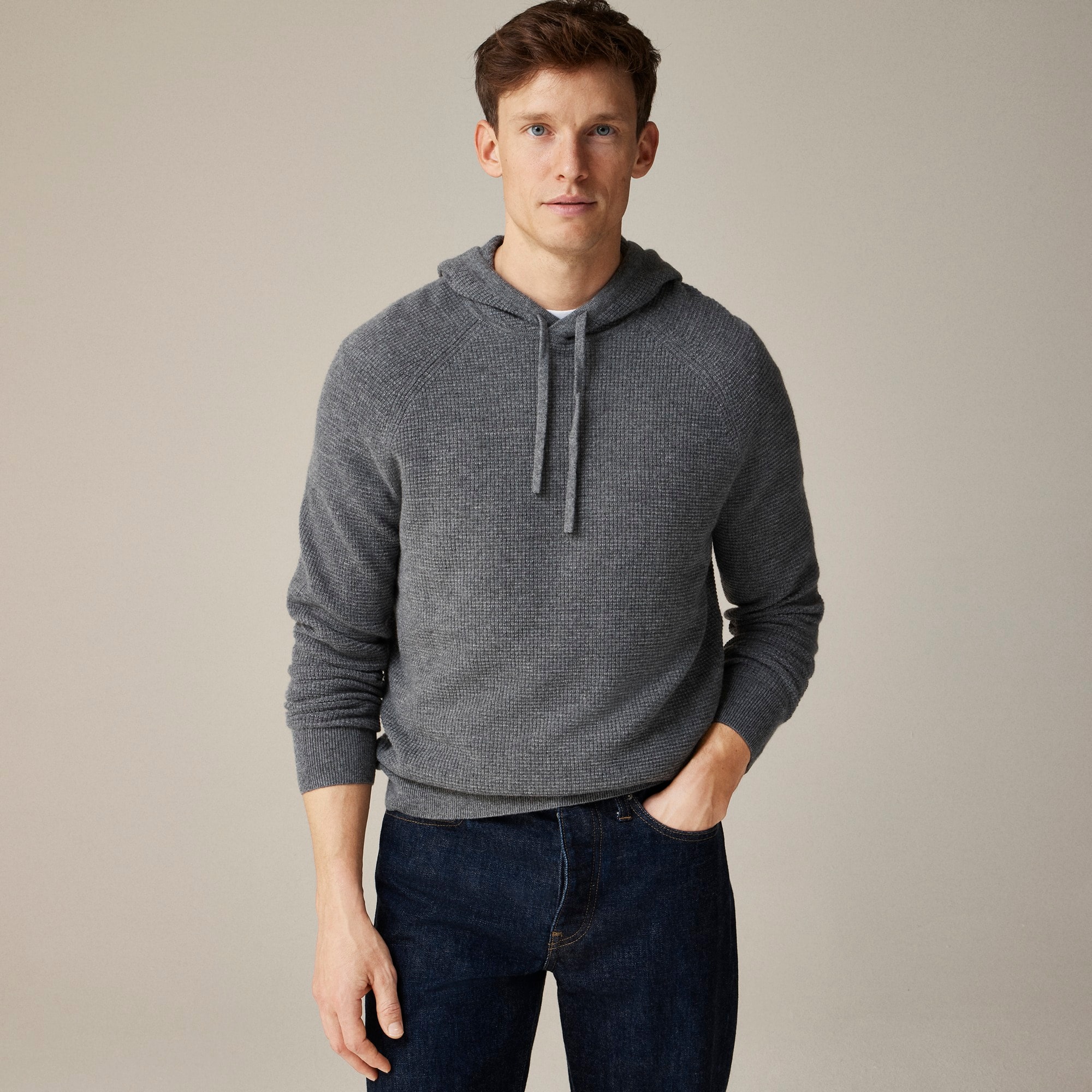 mens Cashmere waffle hooded sweater