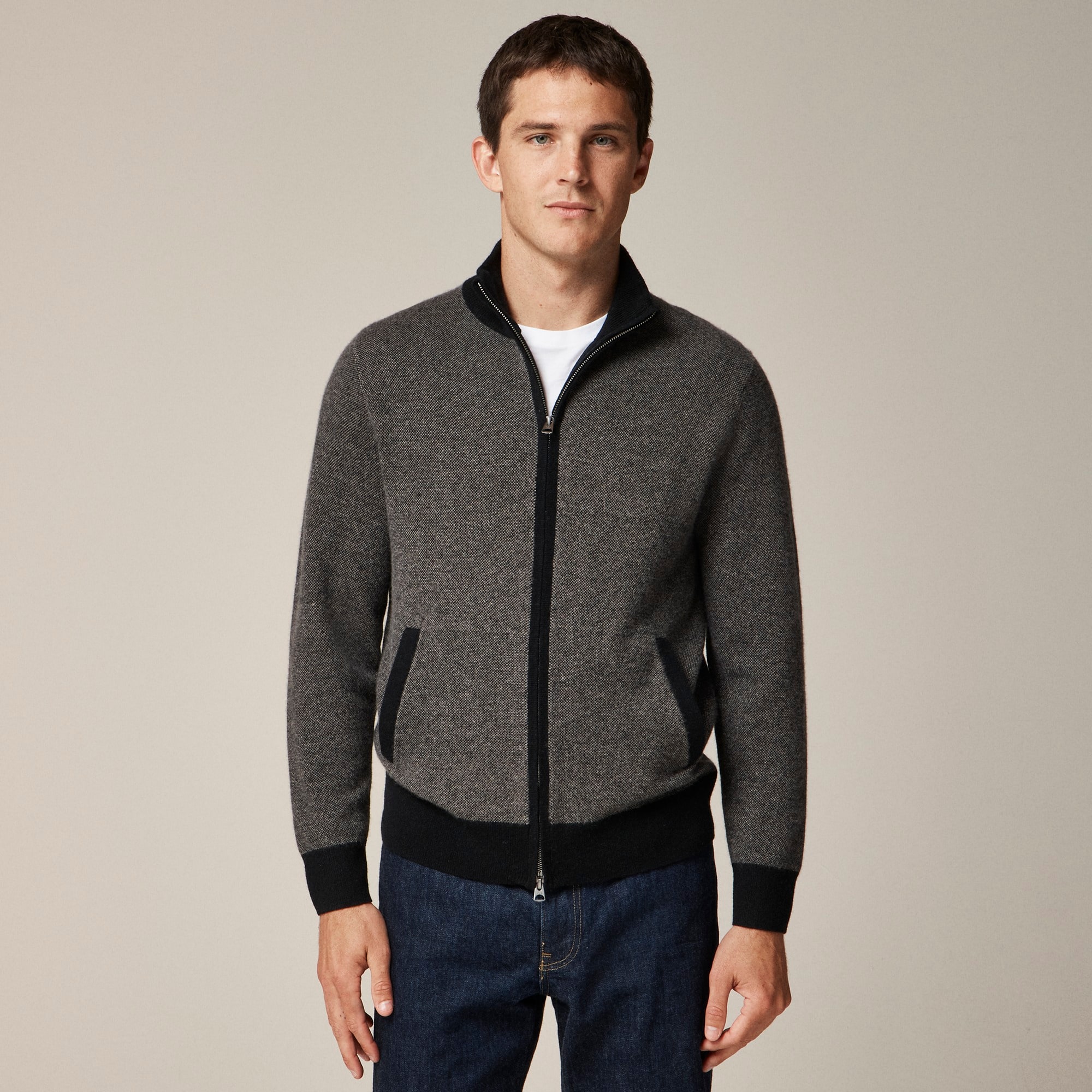 mens Cashmere full-zip sweater in bird's-eye stitch