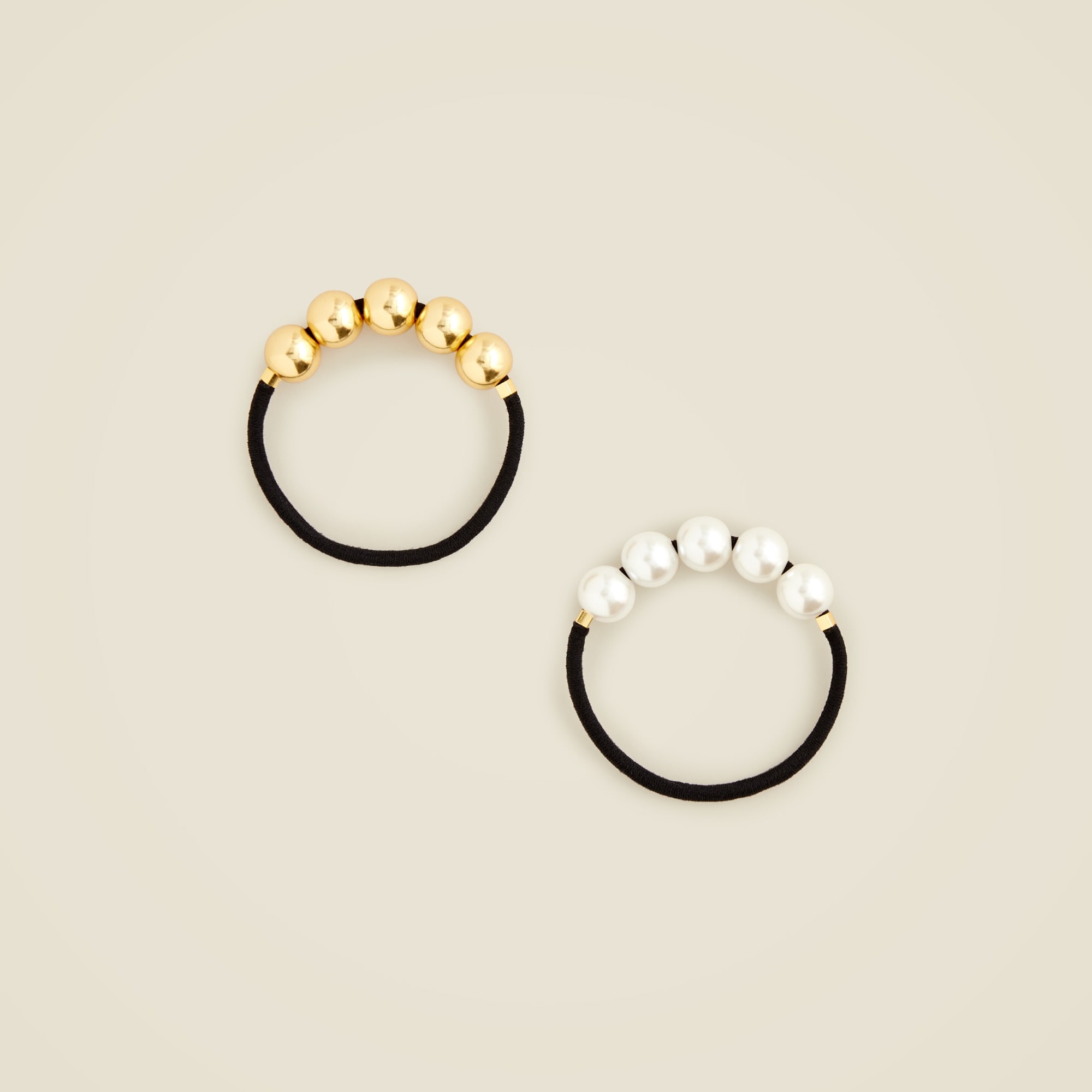 womens Bauble hair ties gold and pearl two-pack