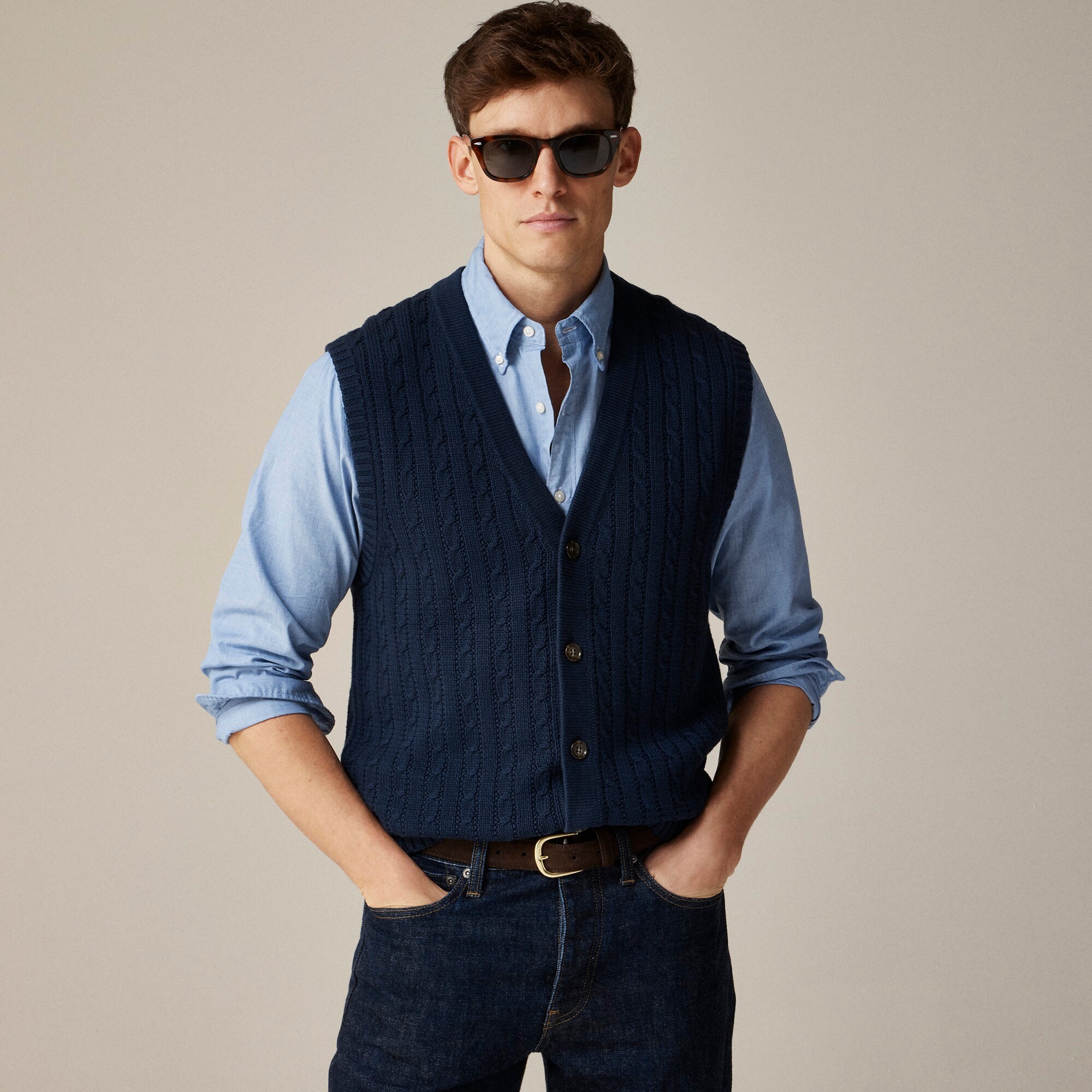 mens Heritage cotton cable cardigan sweater-vest