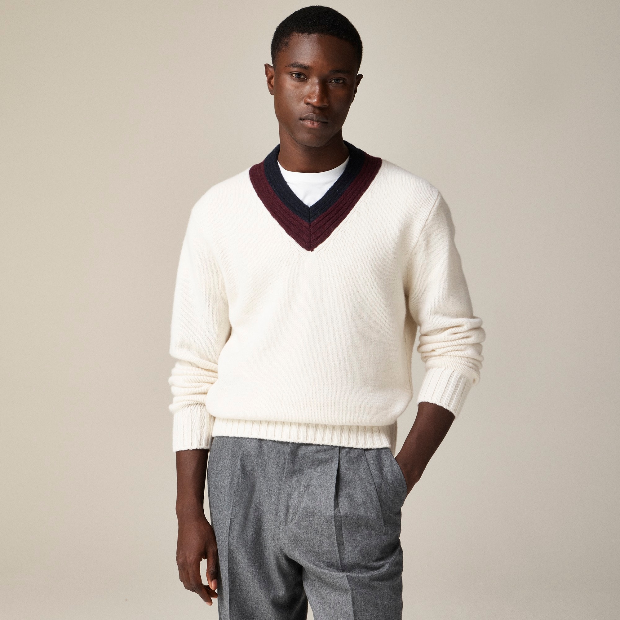 mens Wool V-neck cricket sweater