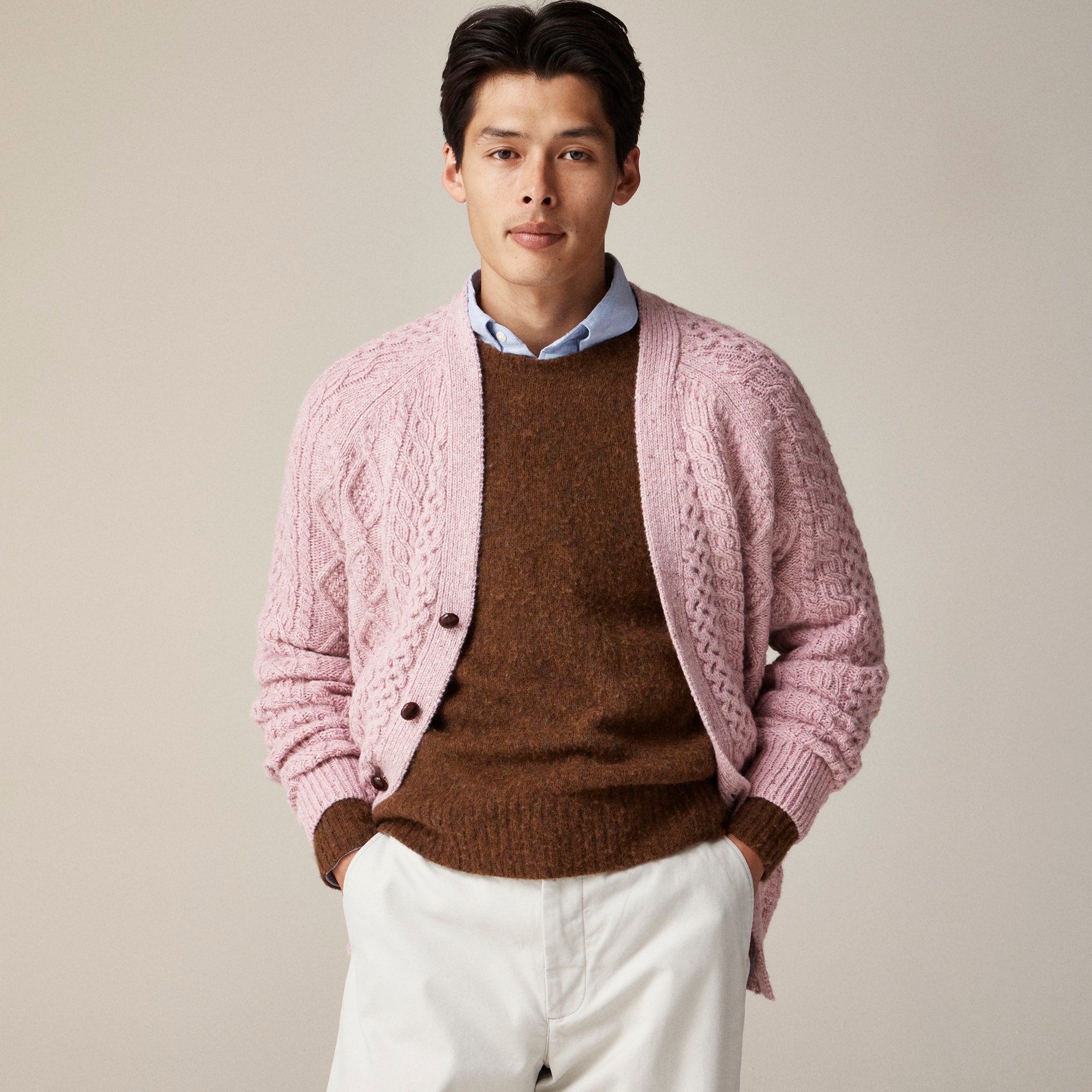 mens Merino wool cable-knit cardigan sweater