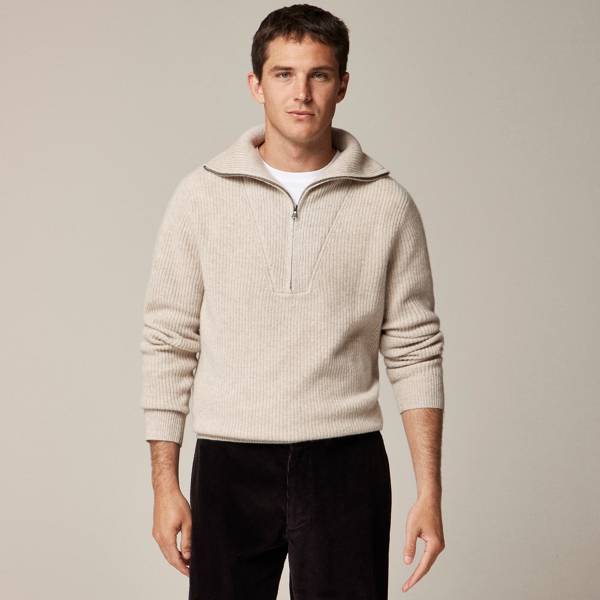 mens Midweight cashmere ribbed half-zip ski sweater