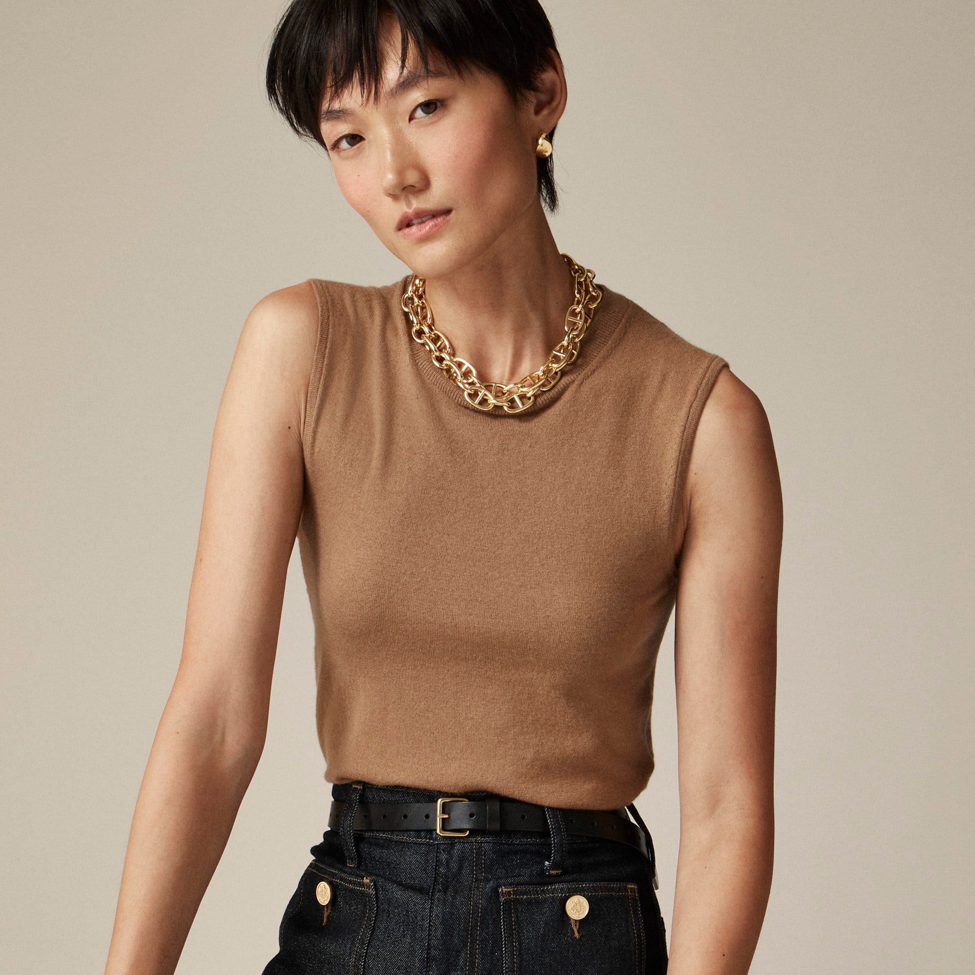  Featherweight cashmere-blend cropped sweater shell