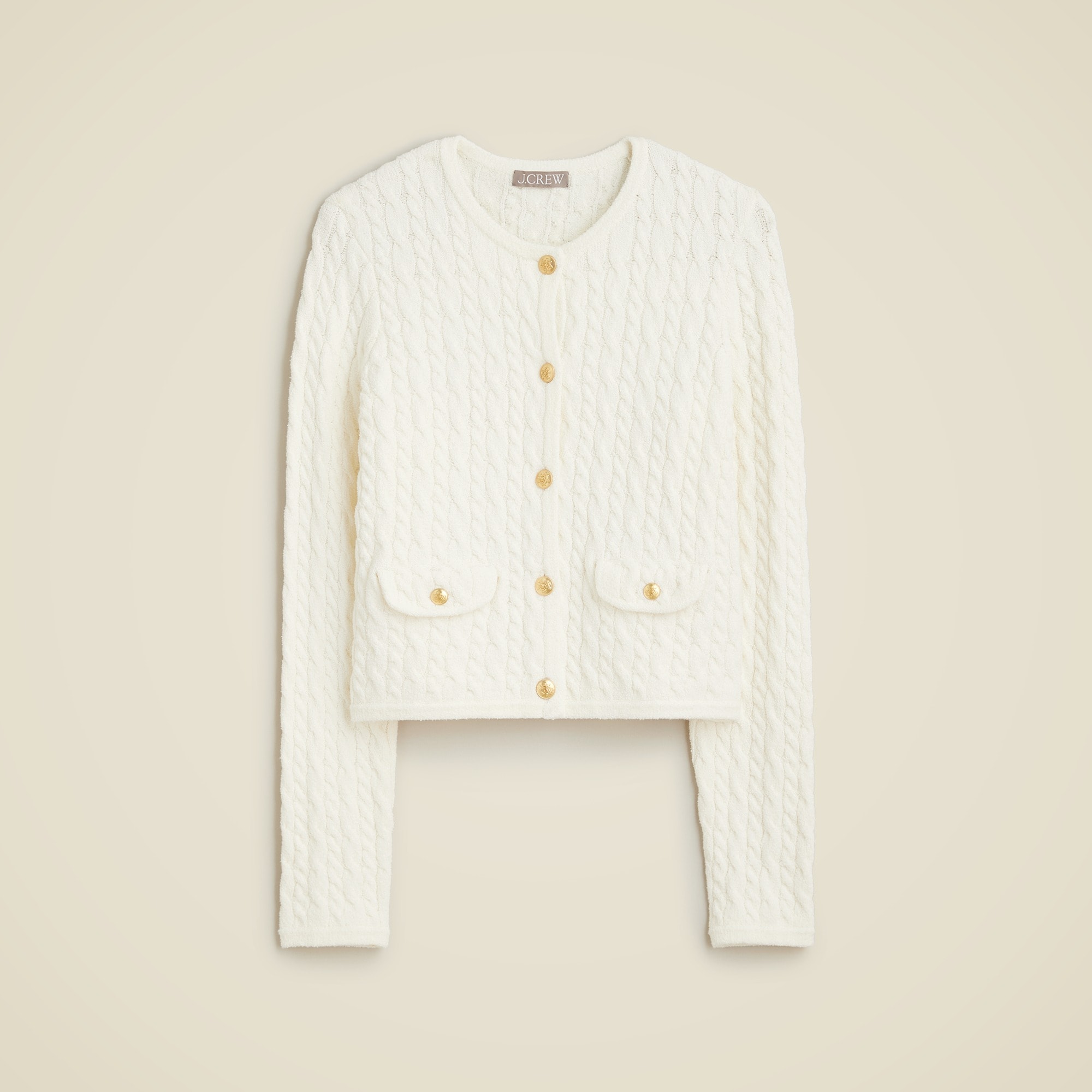  Odette cable-knit sweater lady jacket in cotton-blend boucl&eacute;