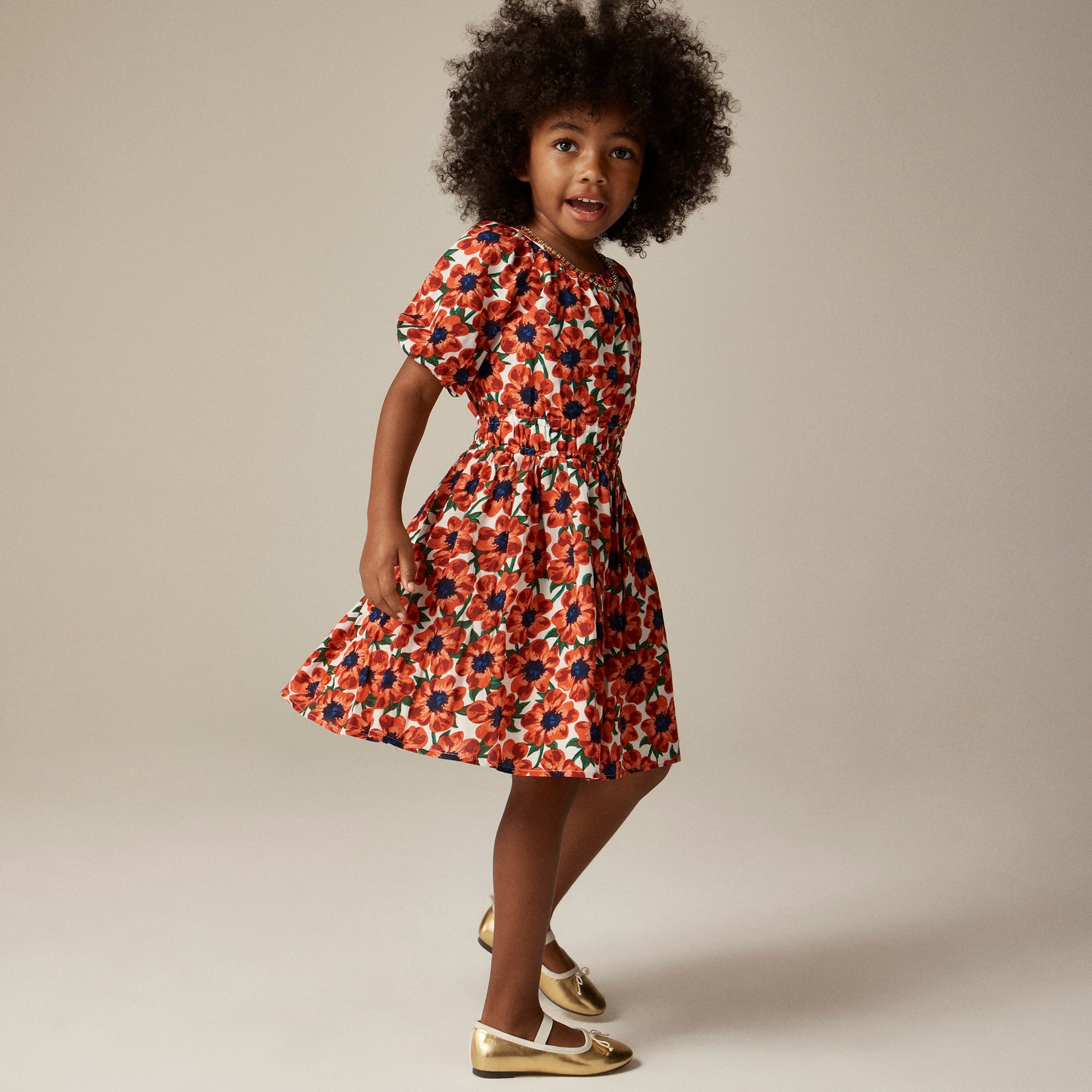 girls Girls' puff-sleeve dress in cotton voile floral