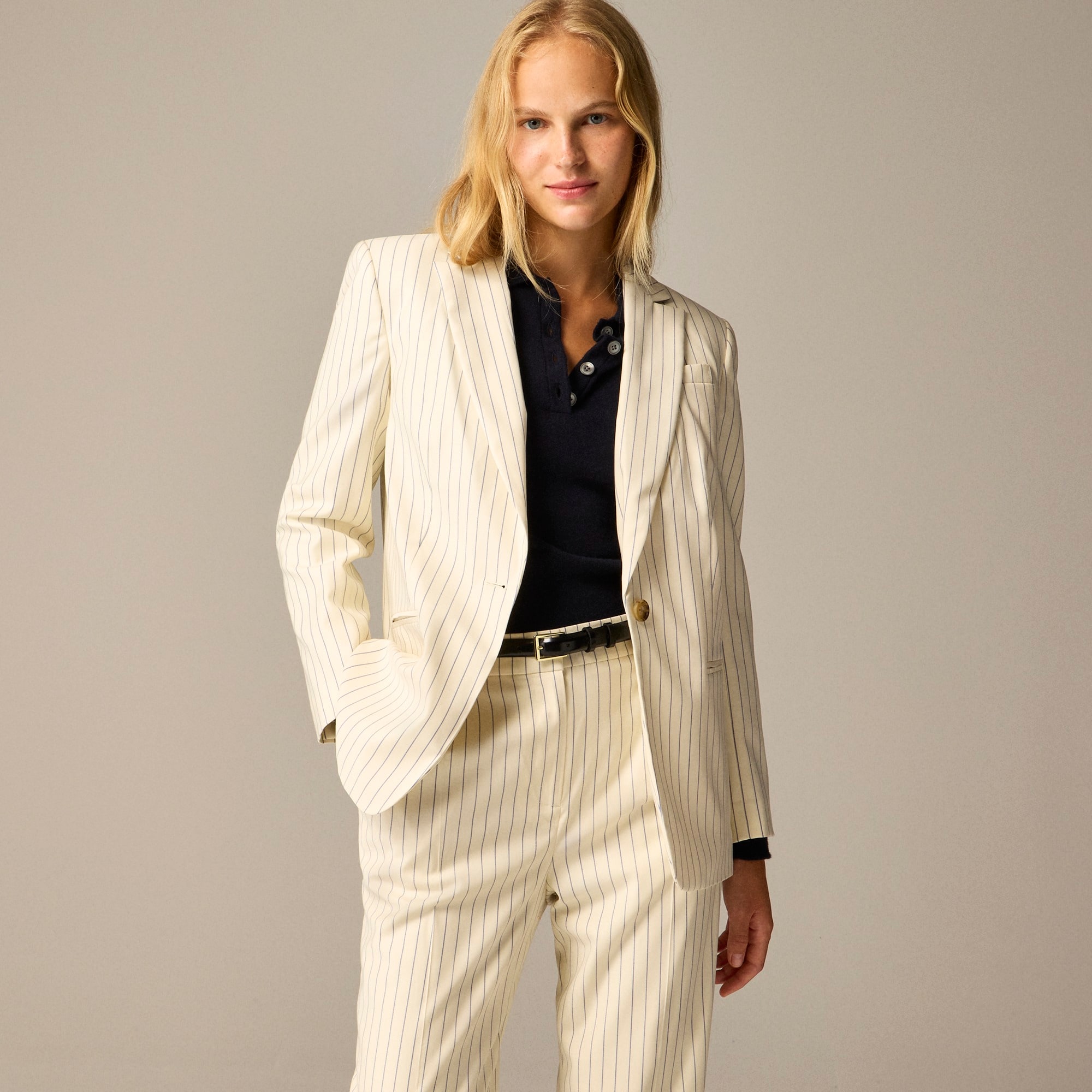 womens Collection classic blazer in ivory pinstripe Italian wool blend