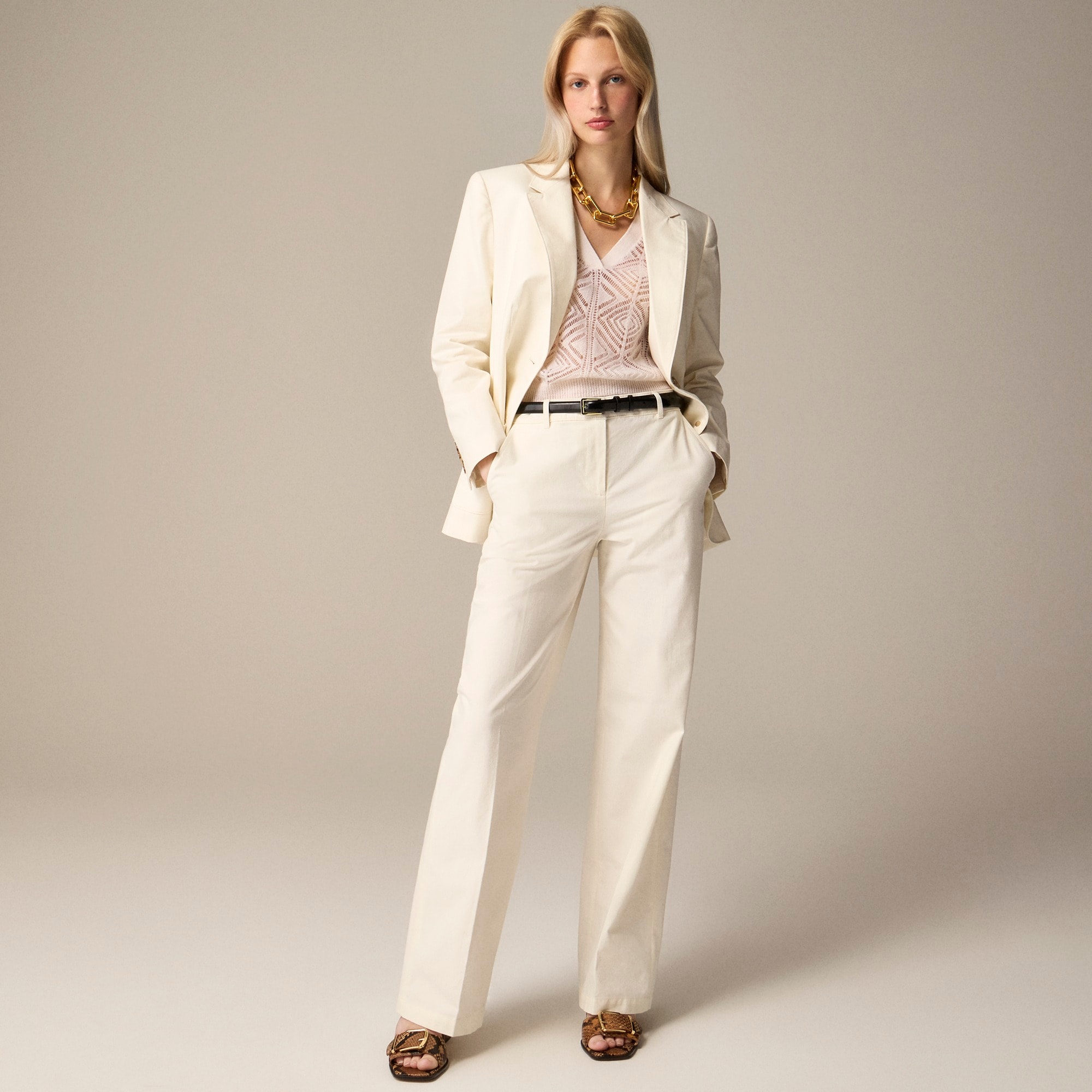 womens Petite full-length wide-leg trouser in cotton blend