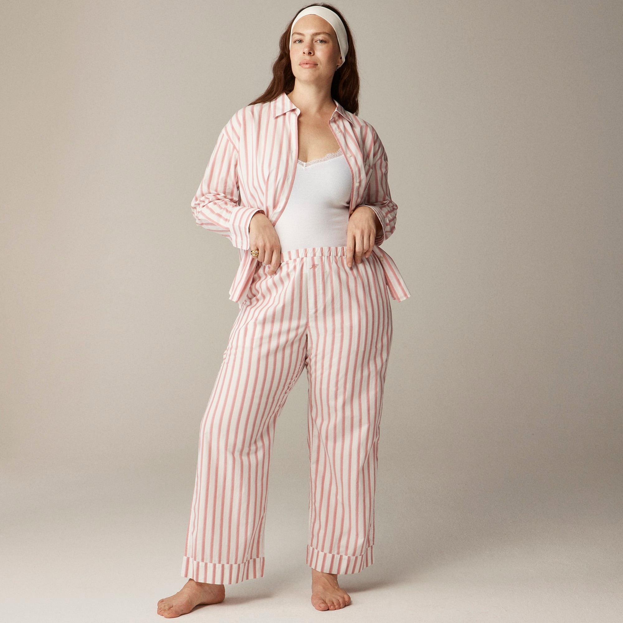 womens Relaxed cotton poplin pajama pant set in stripe