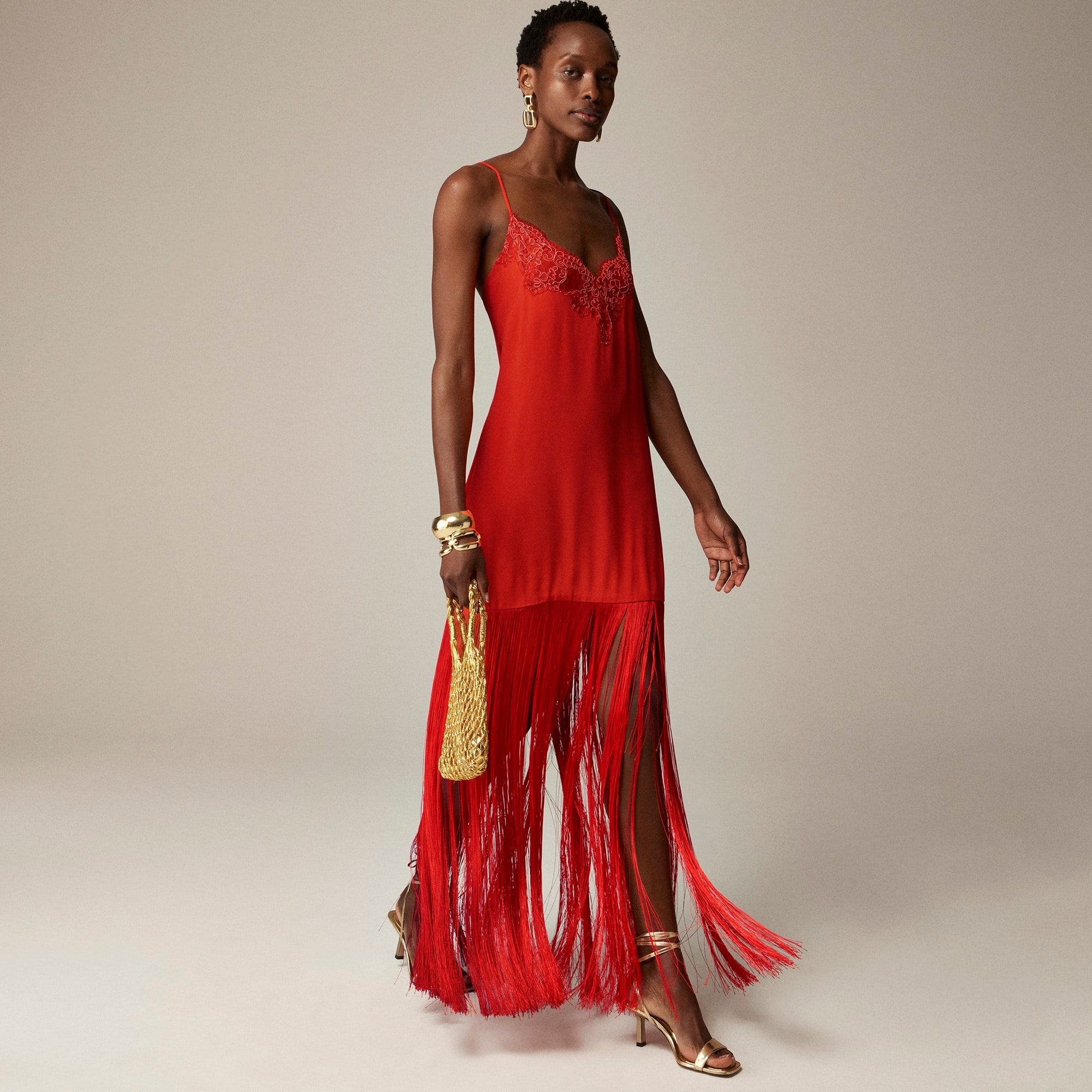 womens Collection fringe-trim slip dress