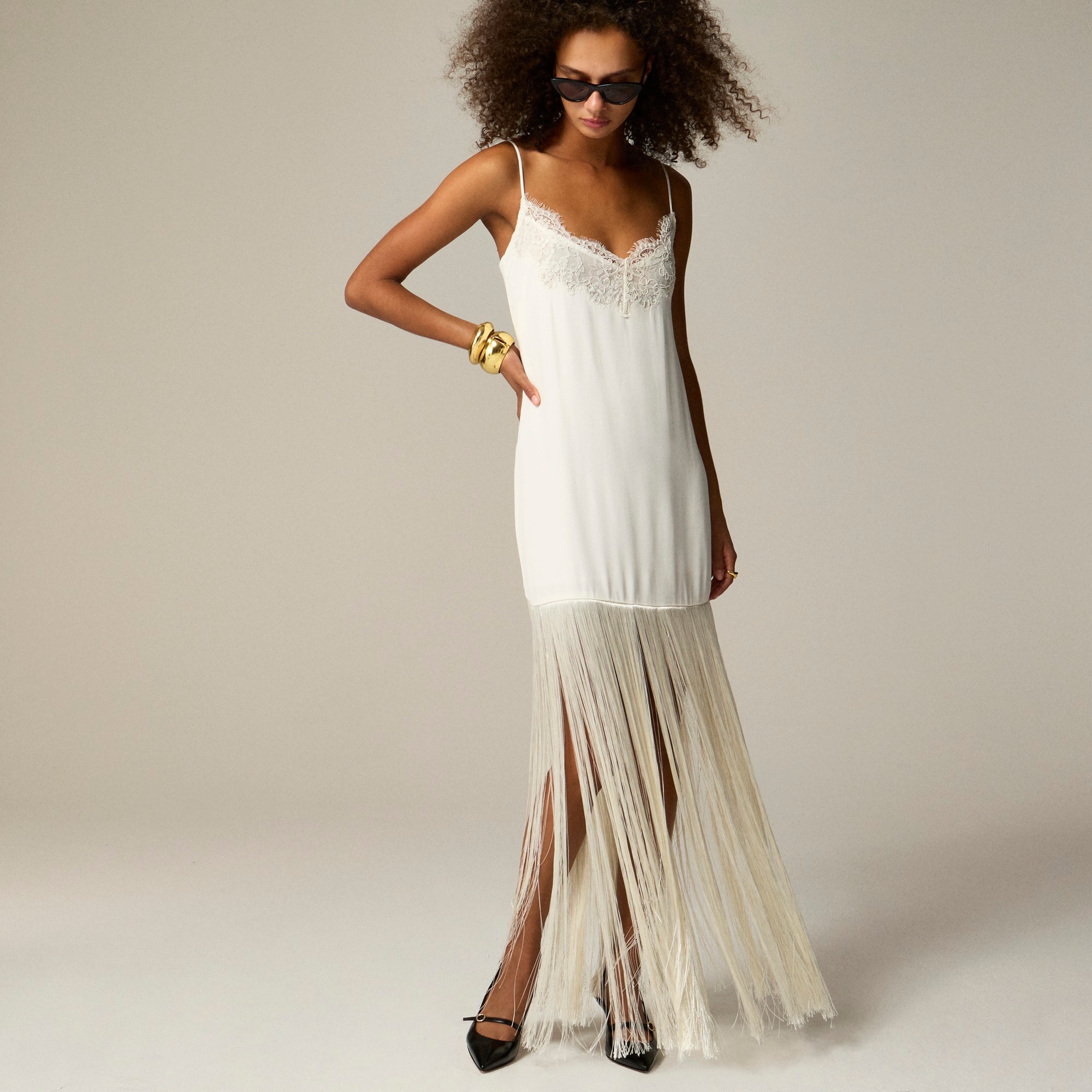 womens Collection fringe-trim slip dress